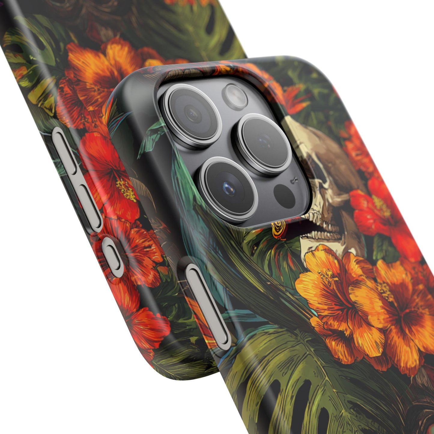 Tropical Skull Phone Case - Vibrant Floral Design, Skull Case for iPhone, Unique Tropical Art, Gift for Beach Lovers, Halloween Decor