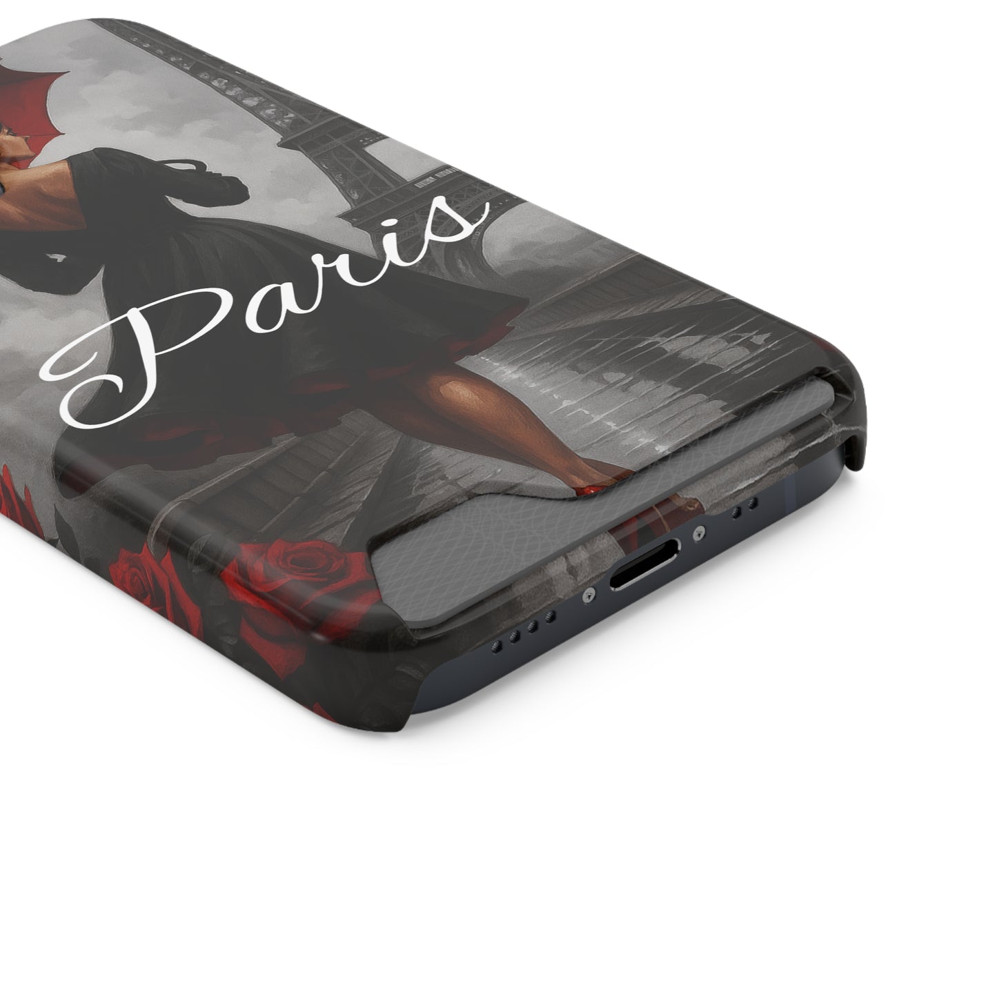 Elegant Parisian Phone Case with Card Holder, Stylish Gift for Travelers, Chic Accessory, Paris-themed, Practical Tech Holder