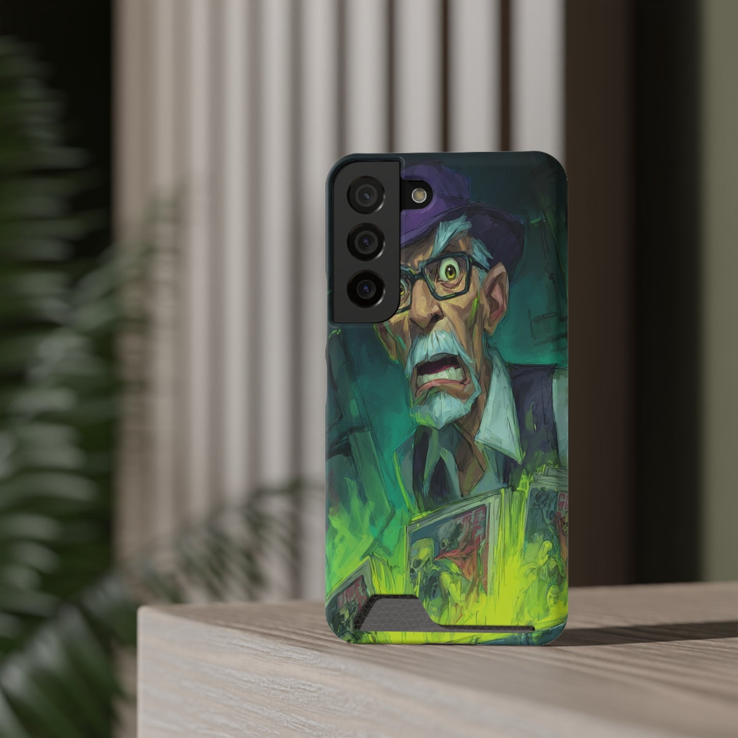 Spooky Illustrated Phone Case with Card Holder, Halloween Accessory, Unique Gift for Horror Fans, Stylish Phone Cover, Functional & Fun