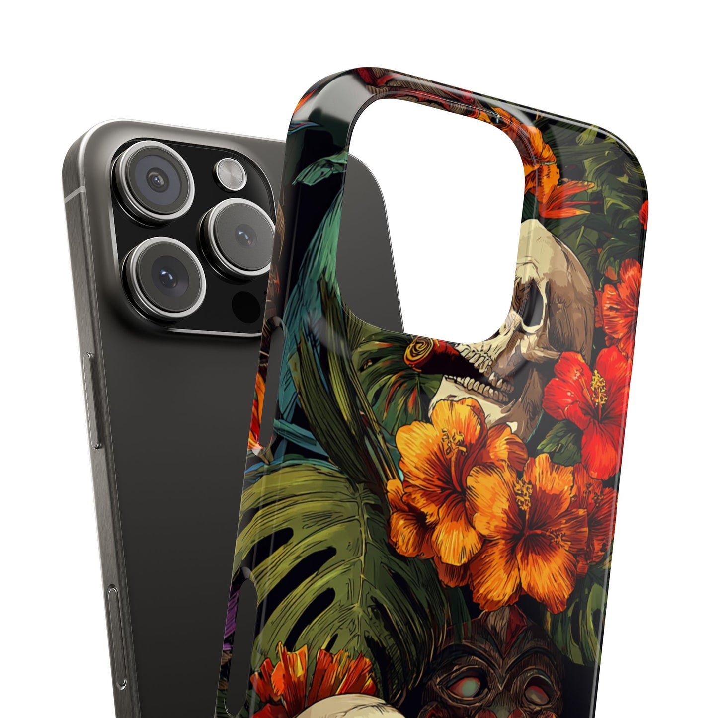 Tropical Skull Phone Case - Vibrant Floral Design, Skull Case for iPhone, Unique Tropical Art, Gift for Beach Lovers, Halloween Decor