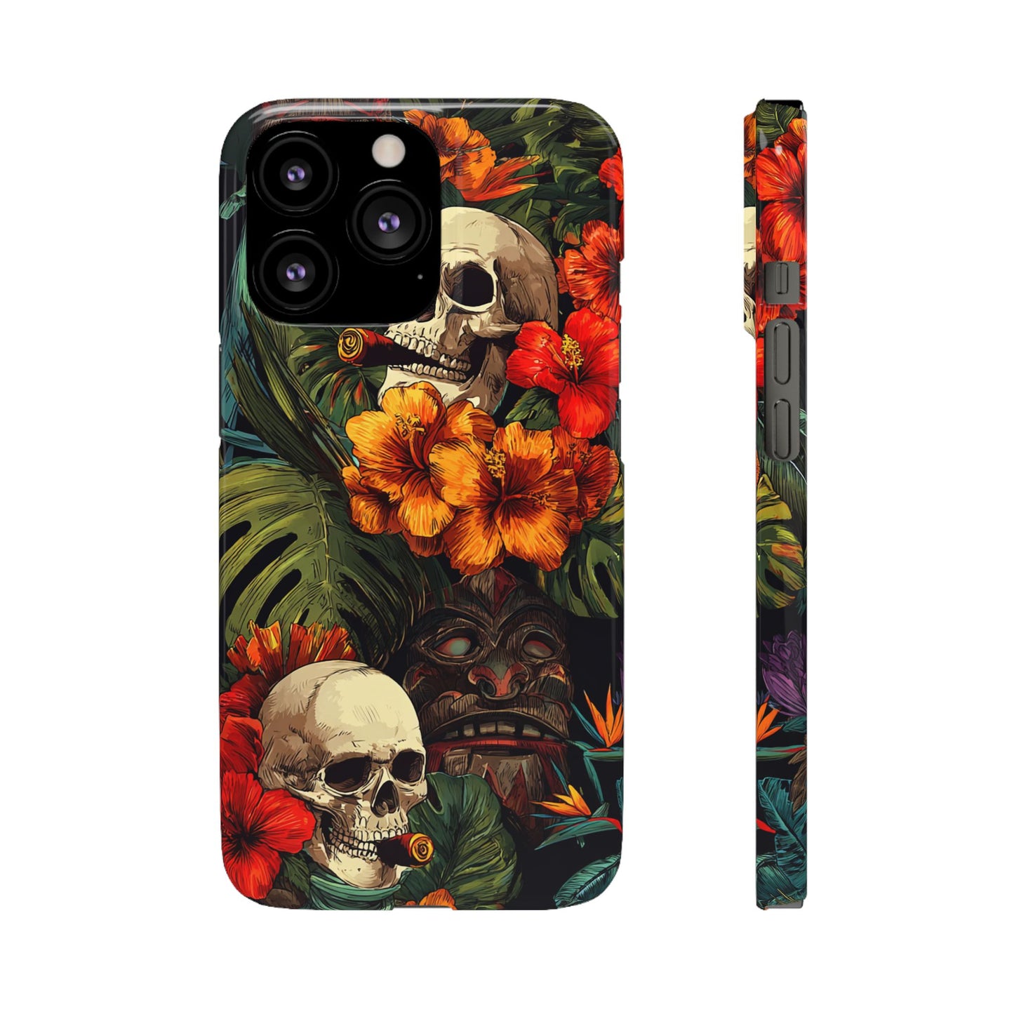 Tropical Skull Phone Case - Vibrant Floral Design, Skull Case for iPhone, Unique Tropical Art, Gift for Beach Lovers, Halloween Decor