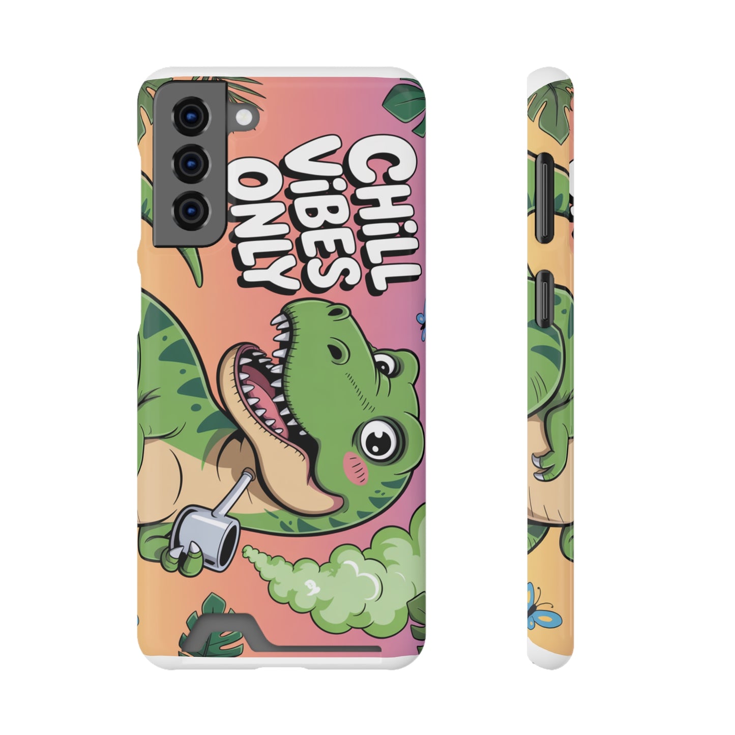 Chill Vibes Phone Case with Card Holder, Fun Dino Design for Teens, Cute Gift, Summer Vibes, Trendy Accessories