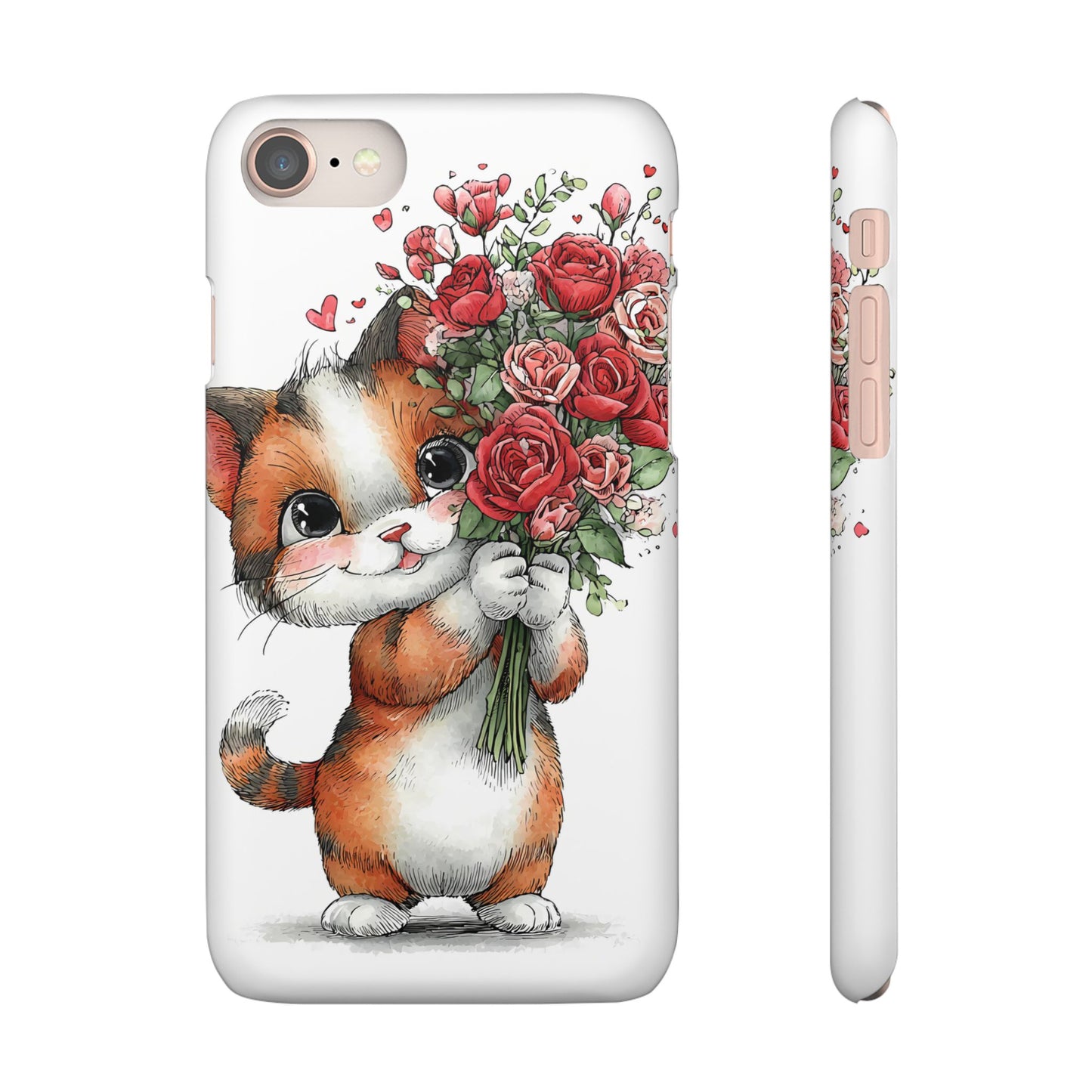 Cute Cat Snap Case with Floral Design, Pet Lovers Gift, Phone Protector for Valentine's Day, Cute Kitty Case, Animal Art Cover