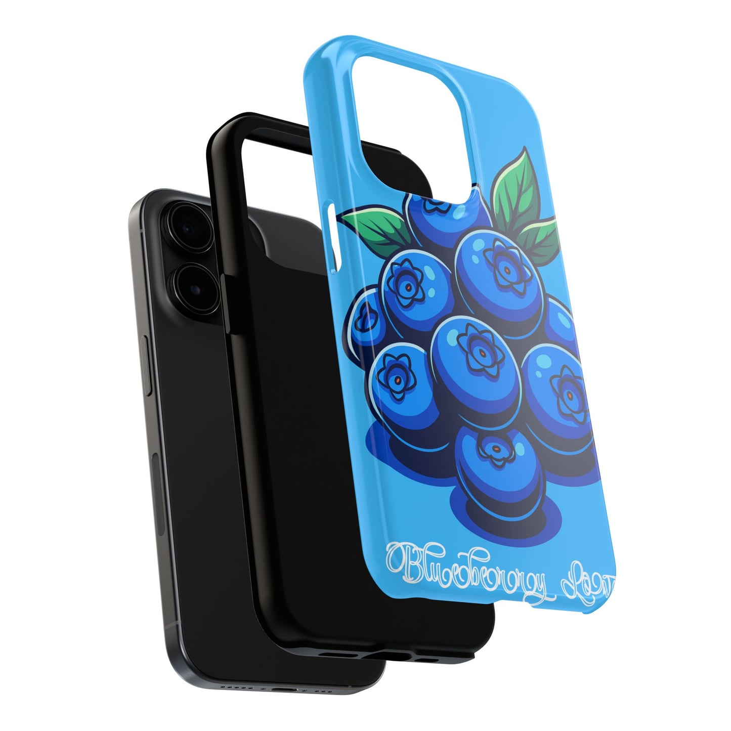 iPhone 17 tough Lexan phone case with vibrant hand-illustrated blueberry fruit art design
