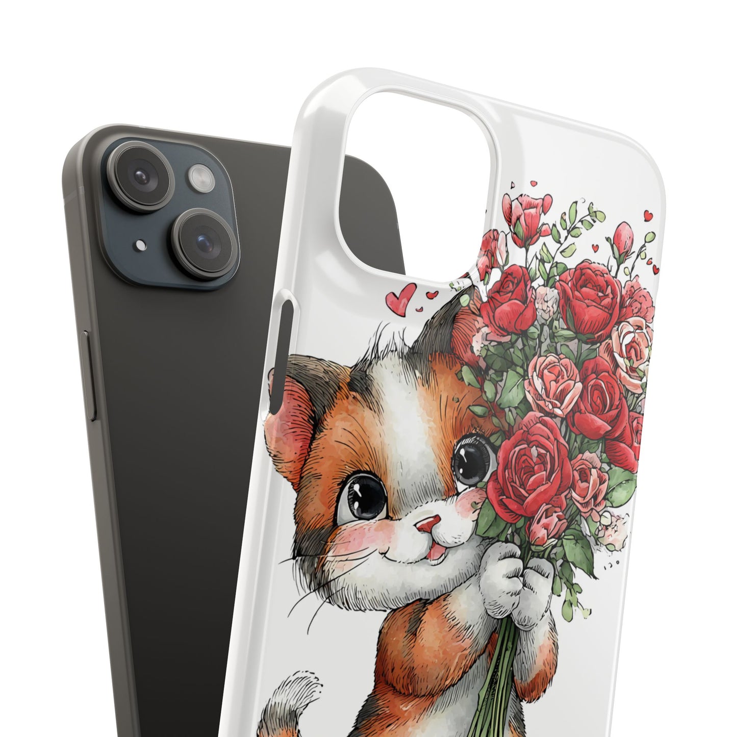 Cute Cat Snap Case with Floral Design, Pet Lovers Gift, Phone Protector for Valentine's Day, Cute Kitty Case, Animal Art Cover