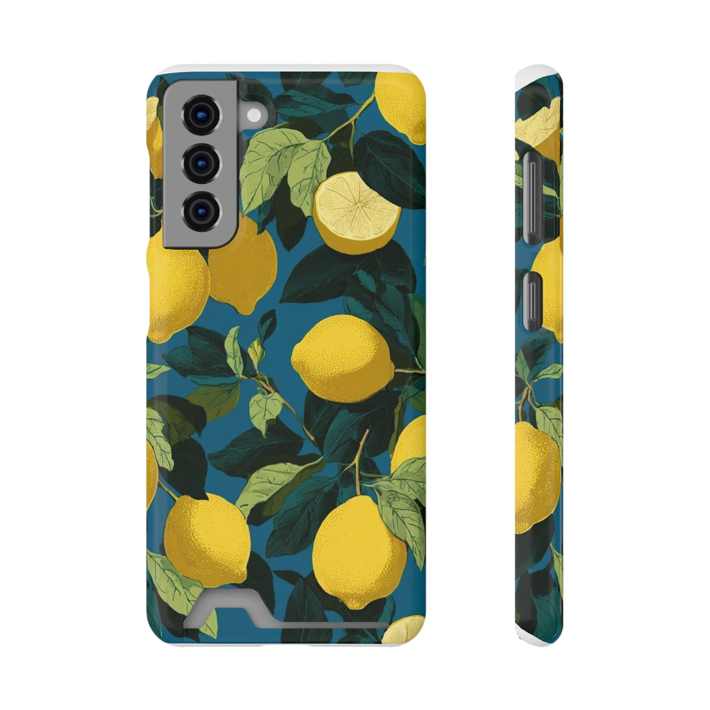 Lemon Print Phone Case with Card Holder, Chic Phone Accessory, Gift for Her, Cell Phone Cover, Summer Vibe, Floral Phone Case