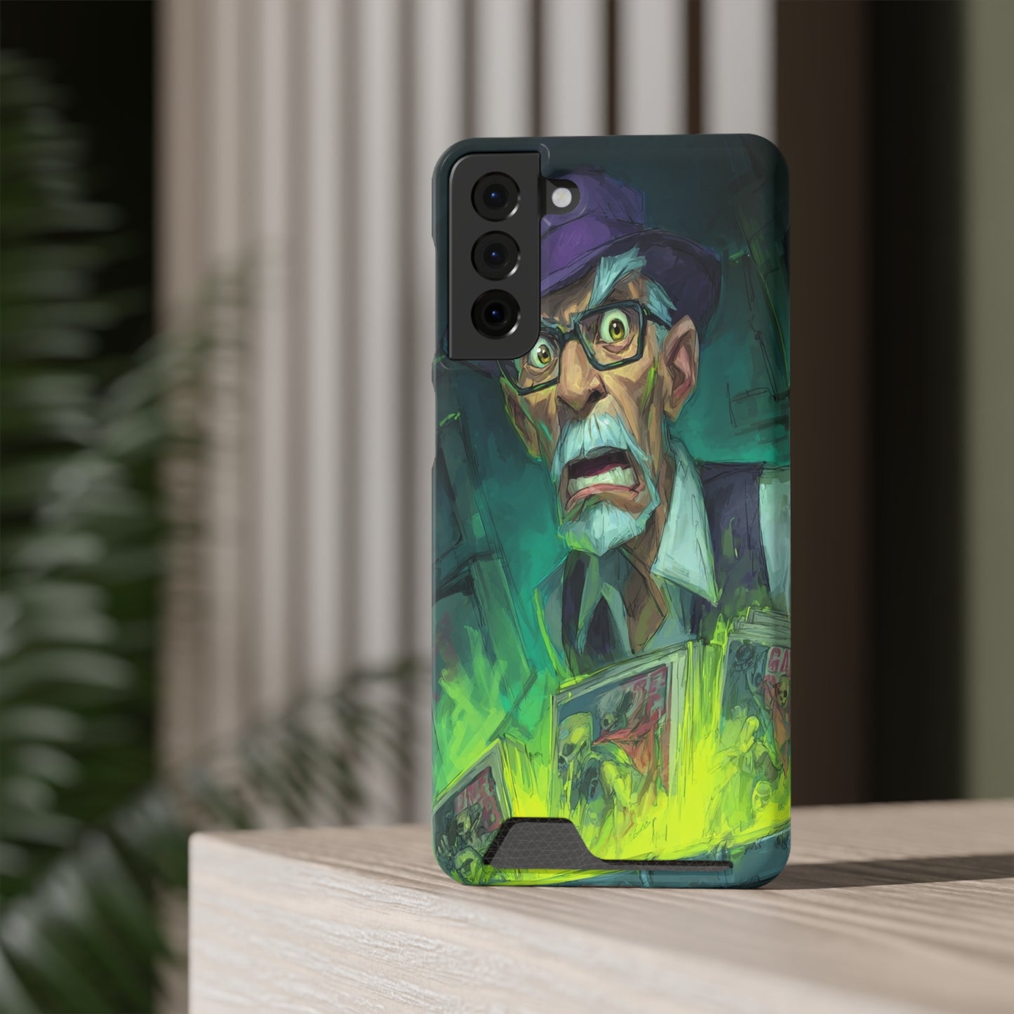Spooky Illustrated Phone Case with Card Holder, Halloween Accessory, Unique Gift for Horror Fans, Stylish Phone Cover, Functional & Fun