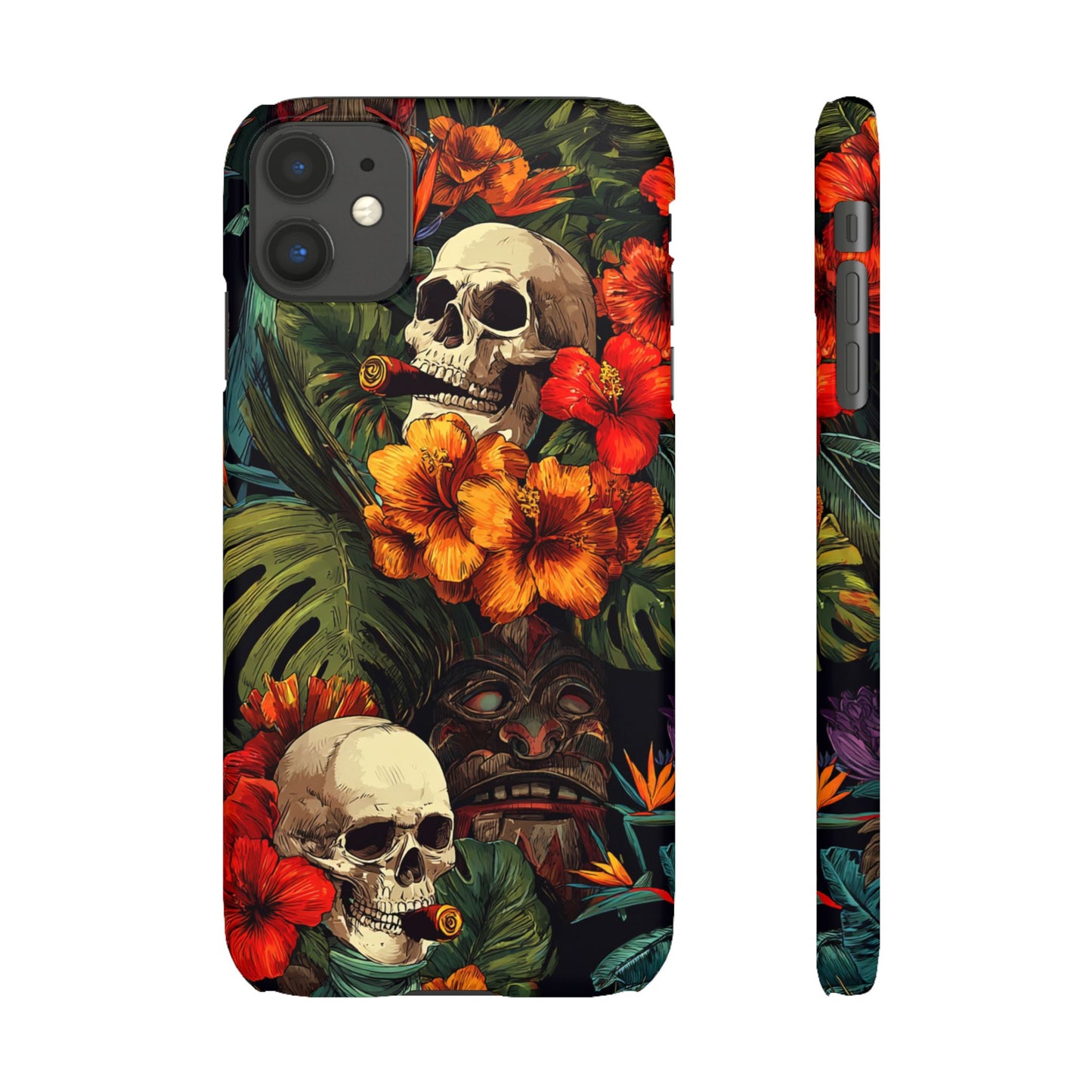 Tropical Skull Phone Case - Vibrant Floral Design, Skull Case for iPhone, Unique Tropical Art, Gift for Beach Lovers, Halloween Decor