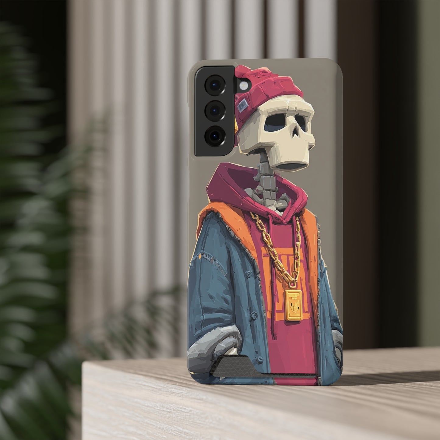 Stylish Skeleton Phone Case with Card Holder, Trendy Skull Case, Unique Gift for Tech Lovers, Halloween Decor, Everyday Use
