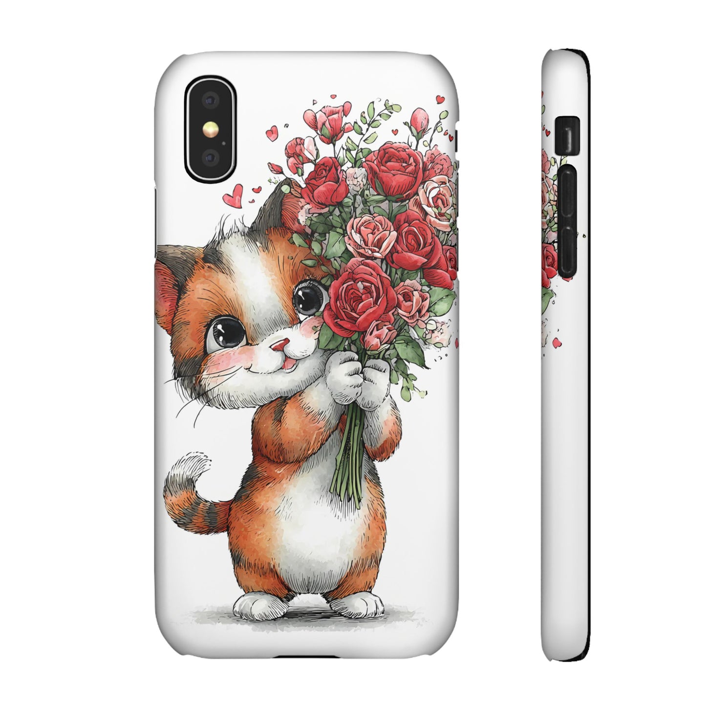 Cute Cat Snap Case with Floral Design, Pet Lovers Gift, Phone Protector for Valentine's Day, Cute Kitty Case, Animal Art Cover