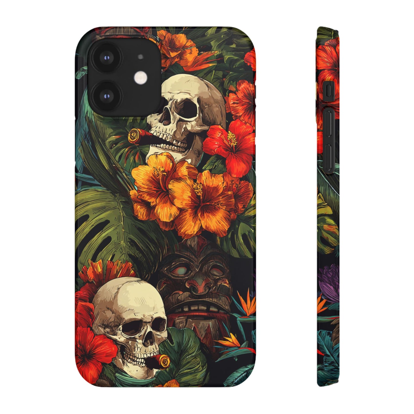 Tropical Skull Phone Case - Vibrant Floral Design, Skull Case for iPhone, Unique Tropical Art, Gift for Beach Lovers, Halloween Decor