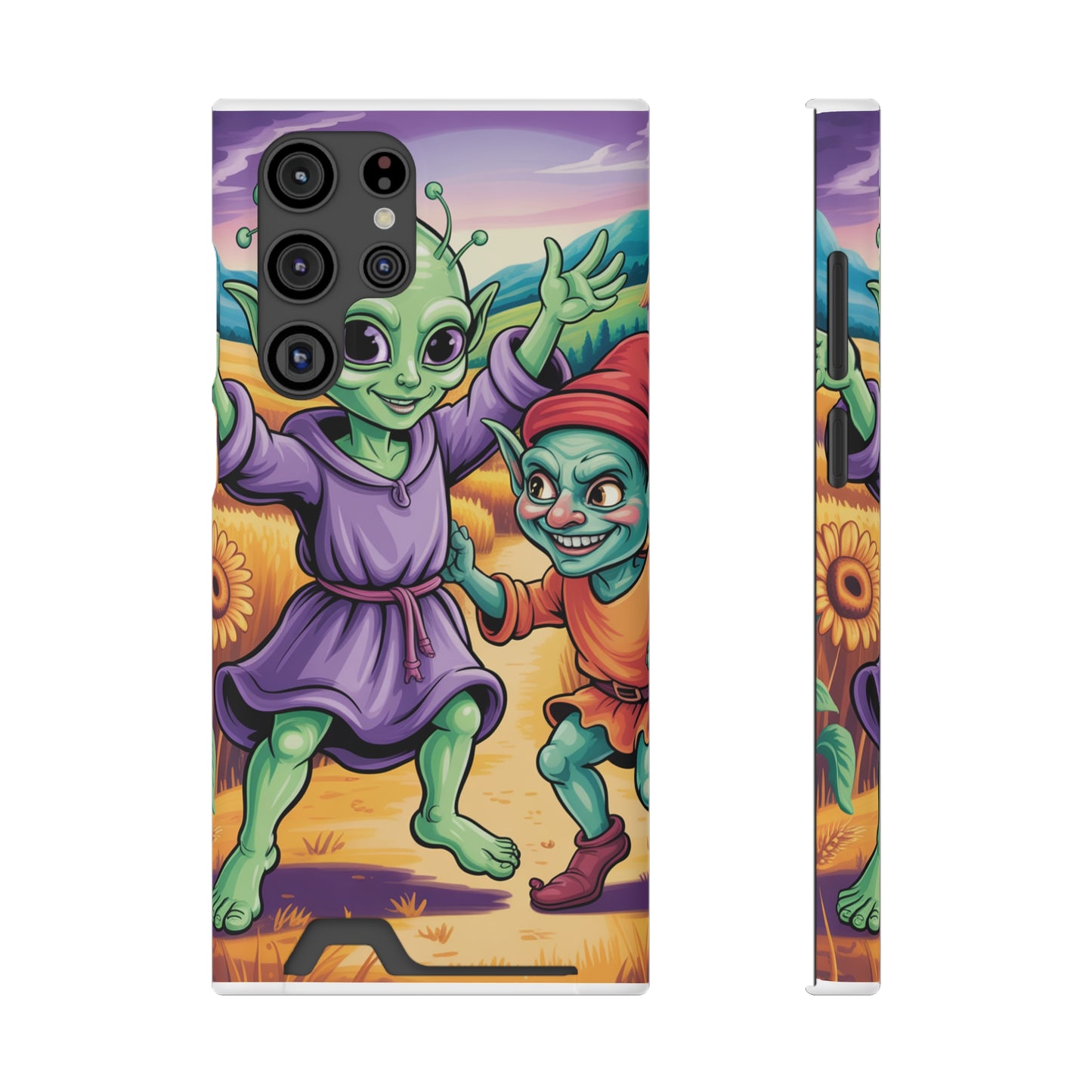 Playful Alien Phone Case with Card Holder | Cute Green Characters | Gift for Kids, Sci-Fi Fanatic, Birthday Fun, Unique Design