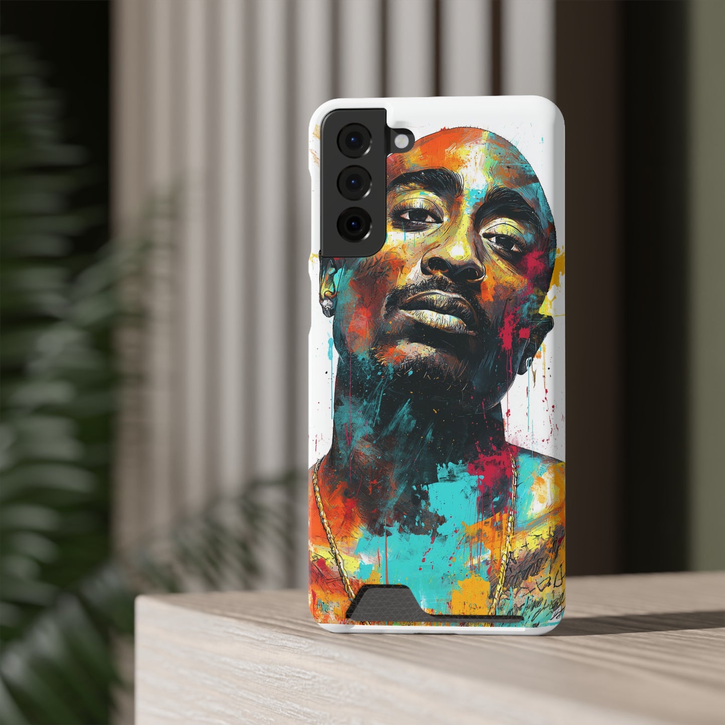 Vibrant Phone Case with Card Holder, Abstract Art Phone Cover, Stylish Smartphone Case, Unique Gift for Music Lovers, Hip-Hop Inspired Case