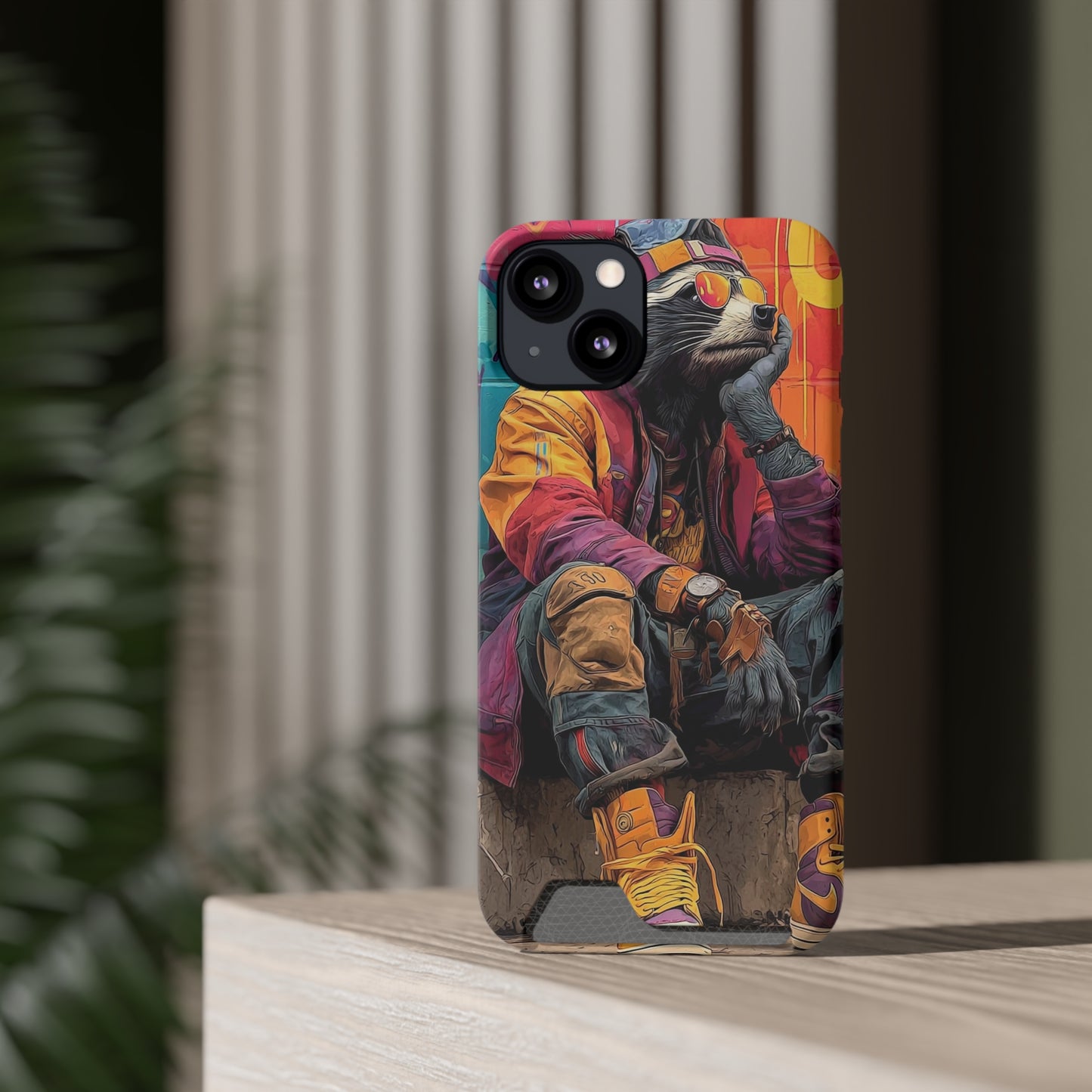 Stylish Phone Case With Card Holder, Trendy Mobile Accessory, Urban Art, Perfect Gift for Teens, Cool Gadget for Everyday Use