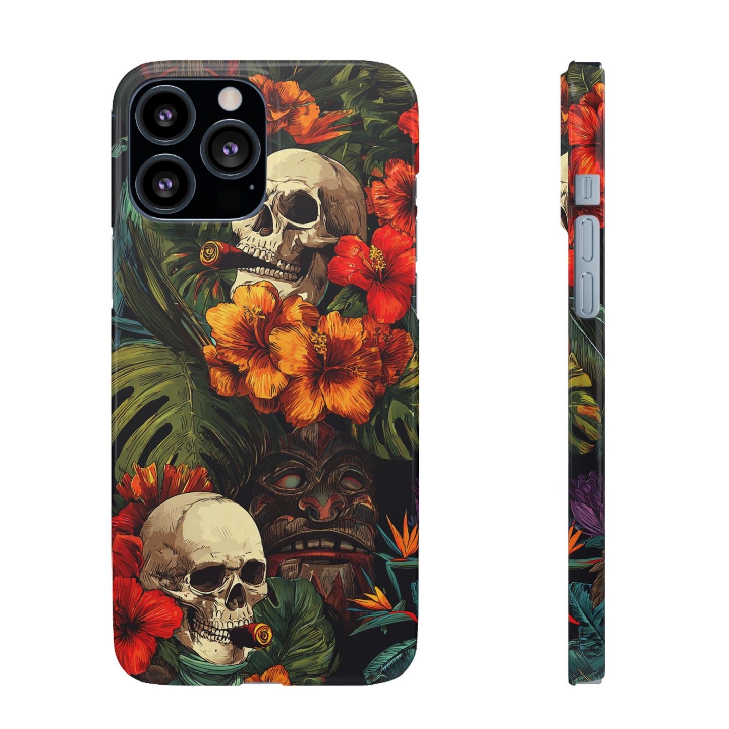 Tropical Skull Phone Case - Vibrant Floral Design, Skull Case for iPhone, Unique Tropical Art, Gift for Beach Lovers, Halloween Decor