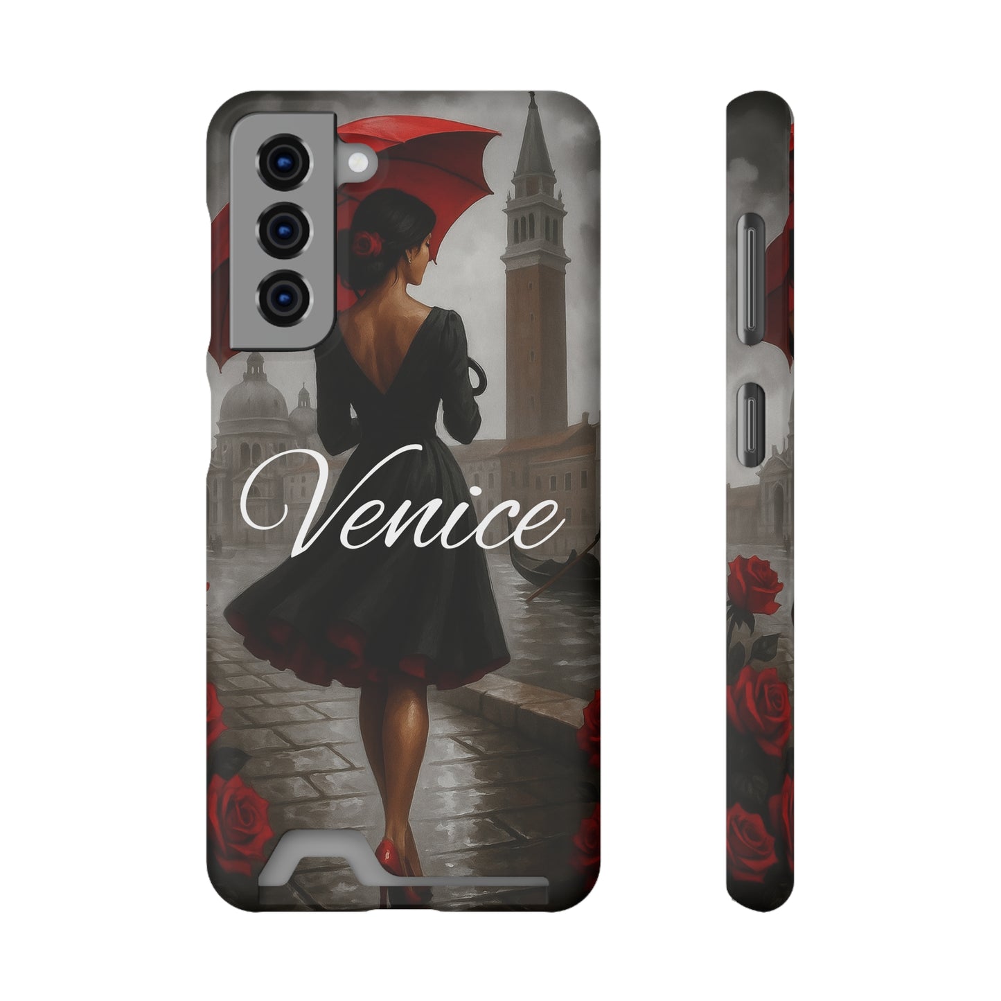 Phone Case With Card Holder, Venice Woman Design, Rainy Day Phone Wallet, Traveler Gift, Italian Art Accessory, Cute Cellphone Cover