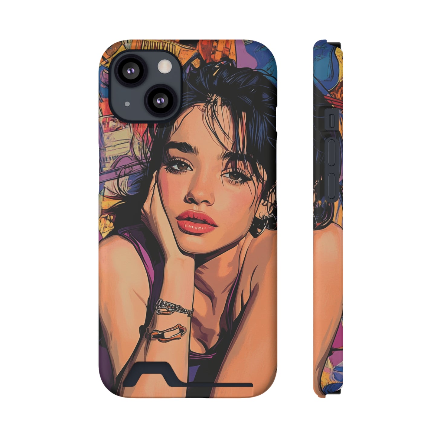 Vibrant Phone Case with Card Holder - Artistic Design for Fashion Lovers, Perfect Gift for Birthdays, Holidays, and Everyday Use