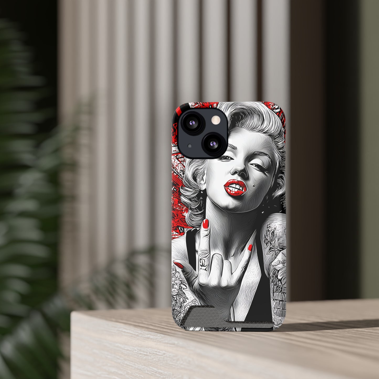 Bold Marilyn Monroe Phone Case with Card Holder, Stylish Phone Cover, Unique Gift for Her, Pop Culture Accessory, Modern Art Decor