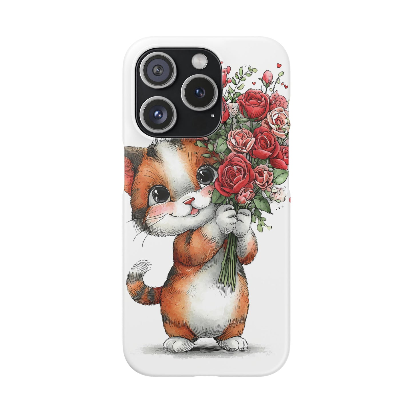 Cute Cat Snap Case with Floral Design, Pet Lovers Gift, Phone Protector for Valentine's Day, Cute Kitty Case, Animal Art Cover