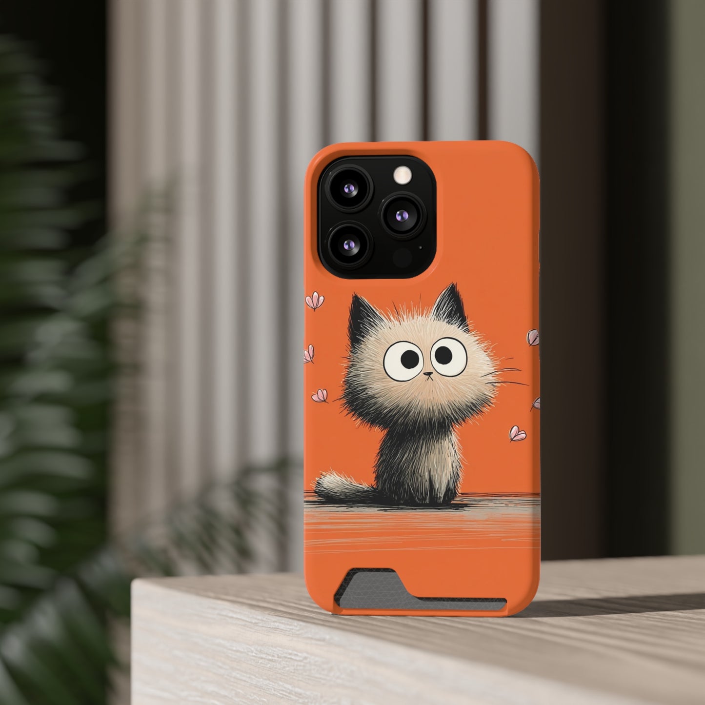 Cute Cat Phone Case with Card Holder, Playful Kitty Design, Pet Lover Gift, Cat Mom Accessory, Fun Birthday Present, Orange Cat Phone Case