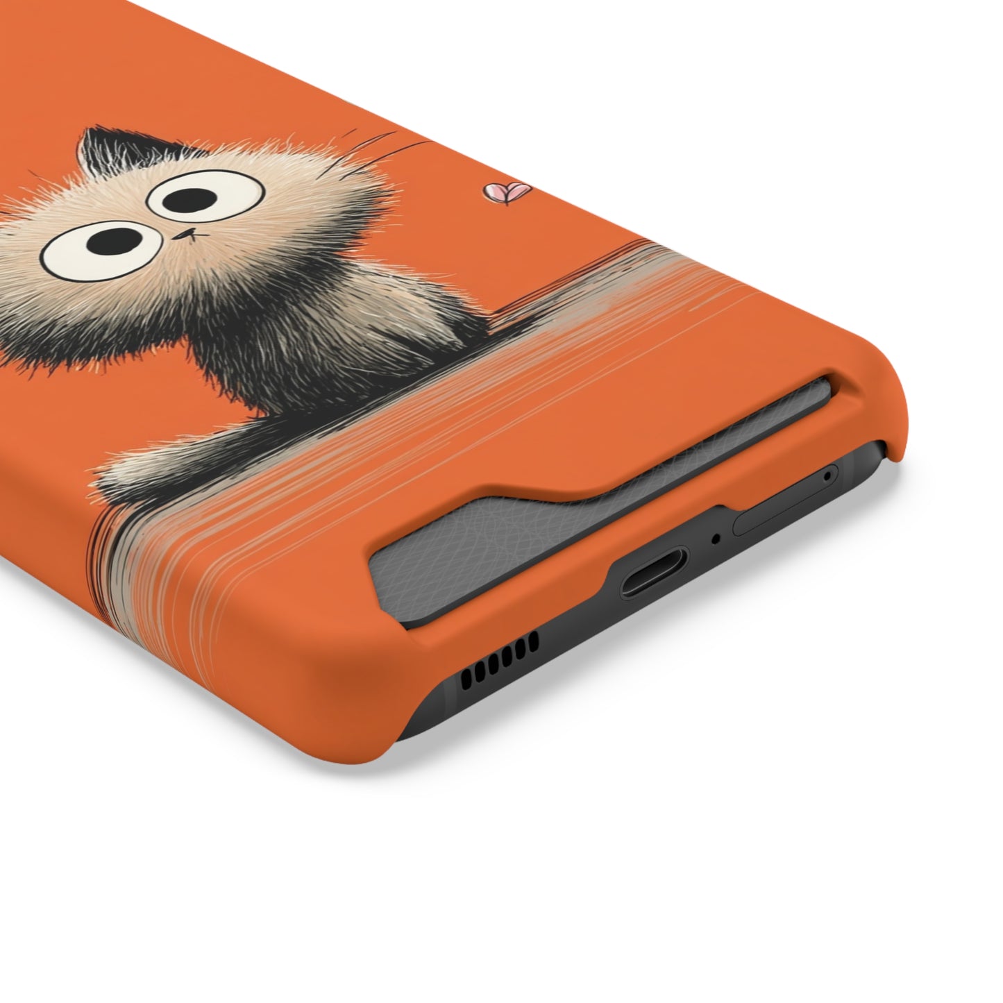 Cute Cat Phone Case with Card Holder, Playful Kitty Design, Pet Lover Gift, Cat Mom Accessory, Fun Birthday Present, Orange Cat Phone Case