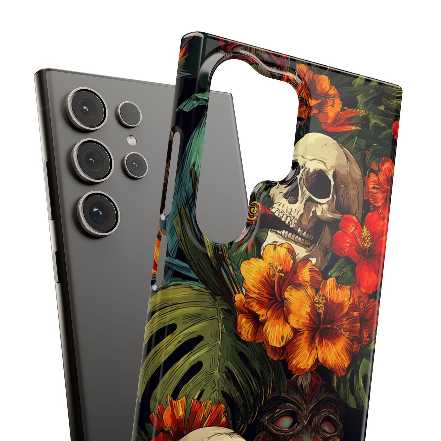 Tropical Skull Phone Case - Vibrant Floral Design, Skull Case for iPhone, Unique Tropical Art, Gift for Beach Lovers, Halloween Decor