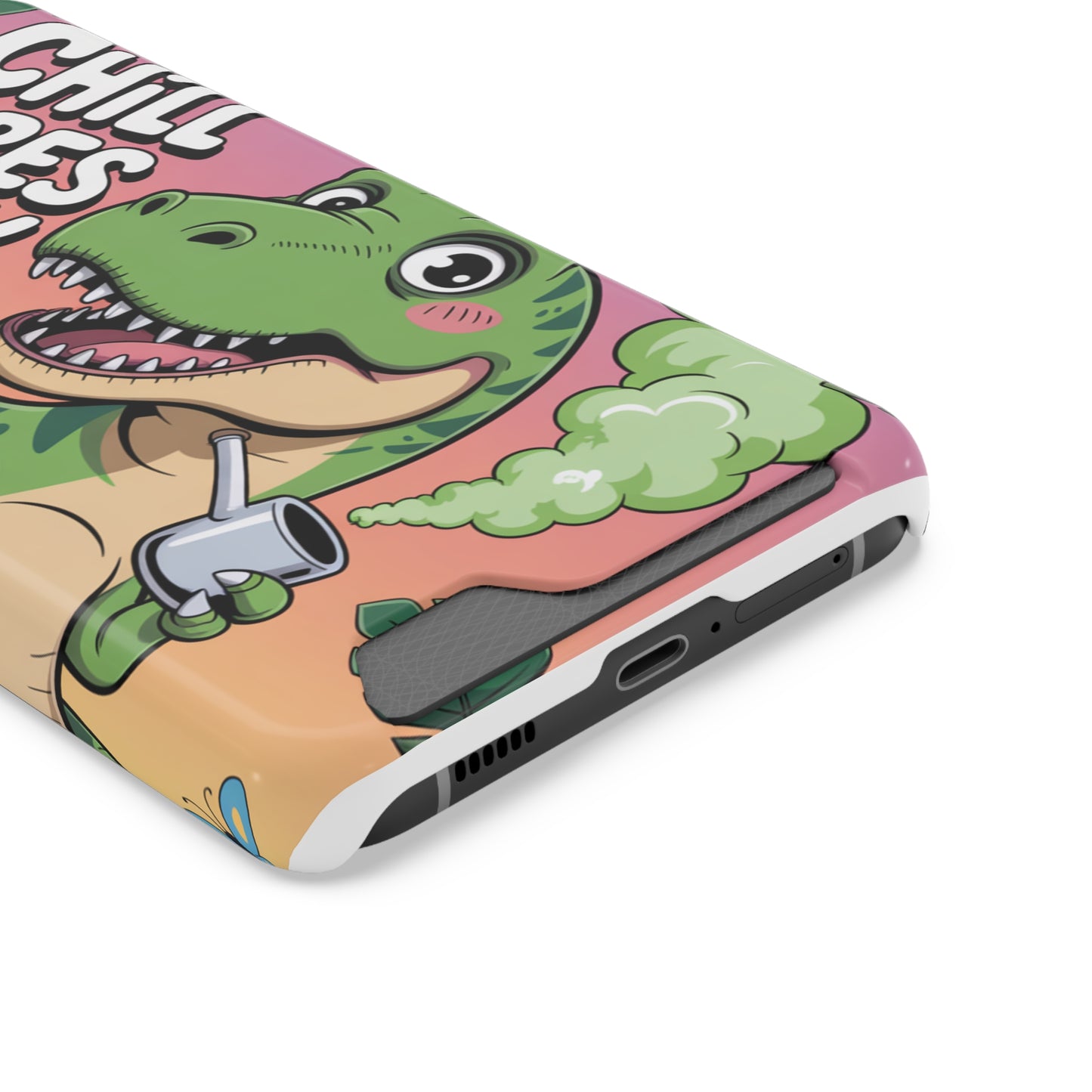 Chill Vibes Phone Case with Card Holder, Fun Dino Design for Teens, Cute Gift, Summer Vibes, Trendy Accessories