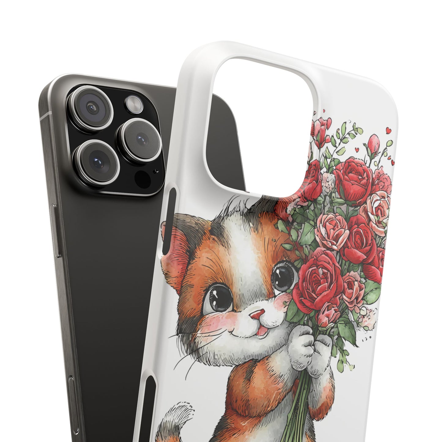 Cute Cat Snap Case with Floral Design, Pet Lovers Gift, Phone Protector for Valentine's Day, Cute Kitty Case, Animal Art Cover