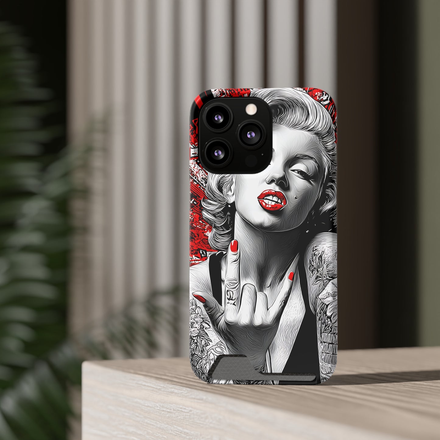 Bold Marilyn Monroe Phone Case with Card Holder, Stylish Phone Cover, Unique Gift for Her, Pop Culture Accessory, Modern Art Decor
