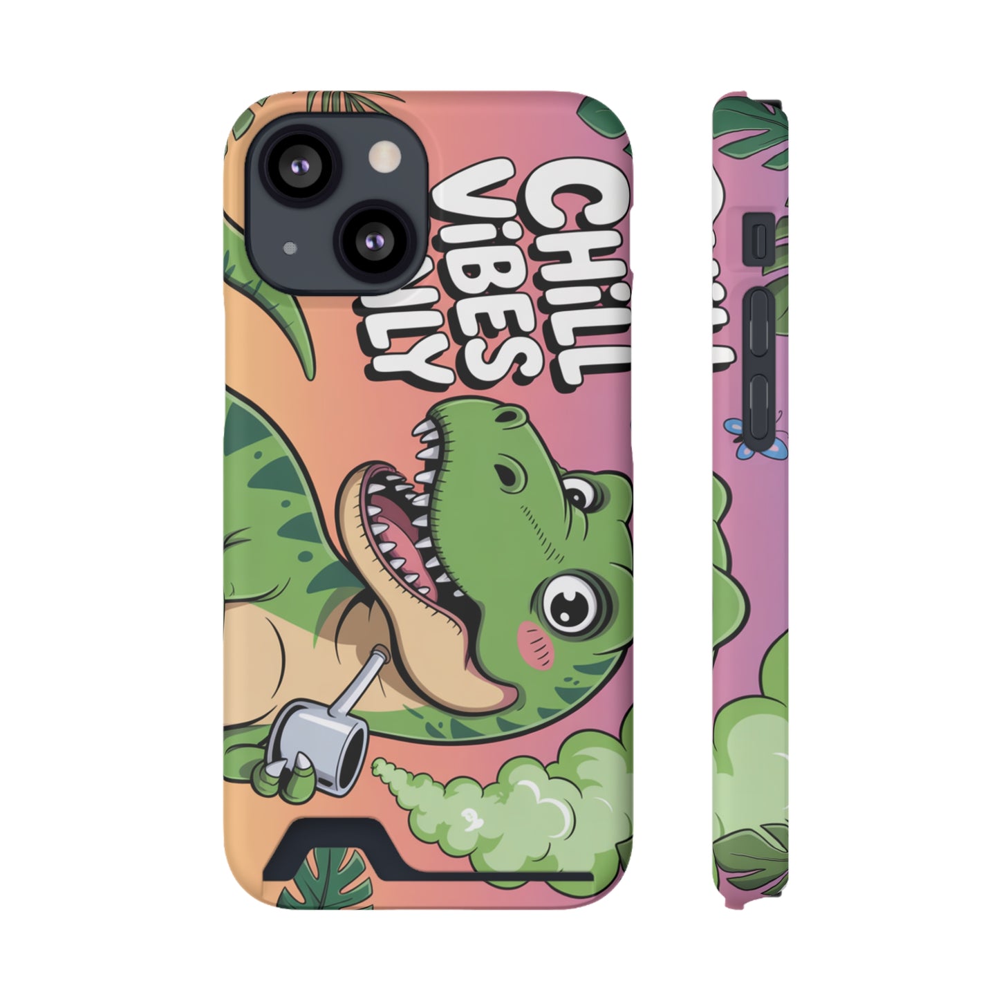 Chill Vibes Phone Case with Card Holder, Fun Dino Design for Teens, Cute Gift, Summer Vibes, Trendy Accessories