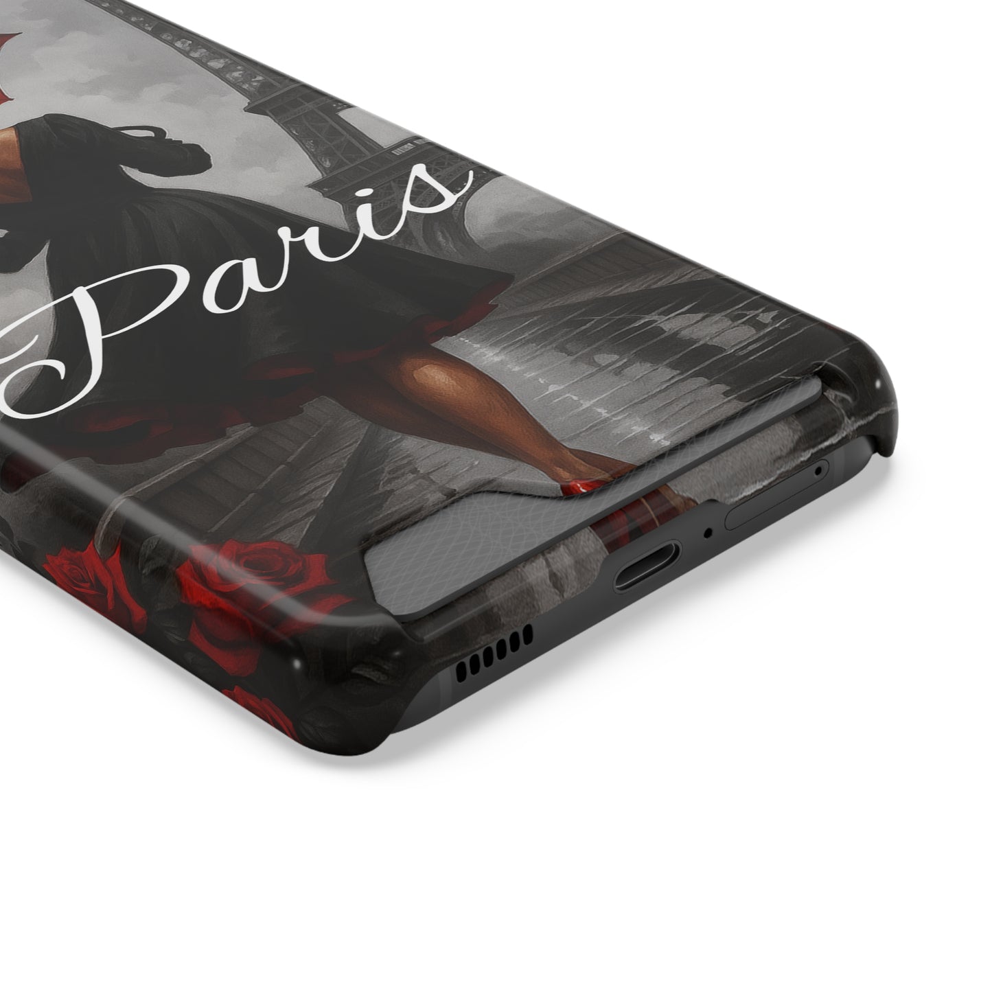 Elegant Parisian Phone Case with Card Holder, Stylish Gift for Travelers, Chic Accessory, Paris-themed, Practical Tech Holder