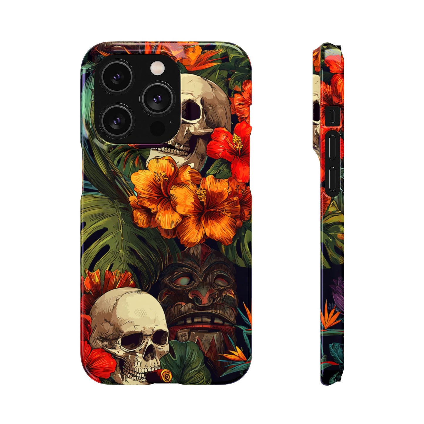 Tropical Skull Phone Case - Vibrant Floral Design, Skull Case for iPhone, Unique Tropical Art, Gift for Beach Lovers, Halloween Decor