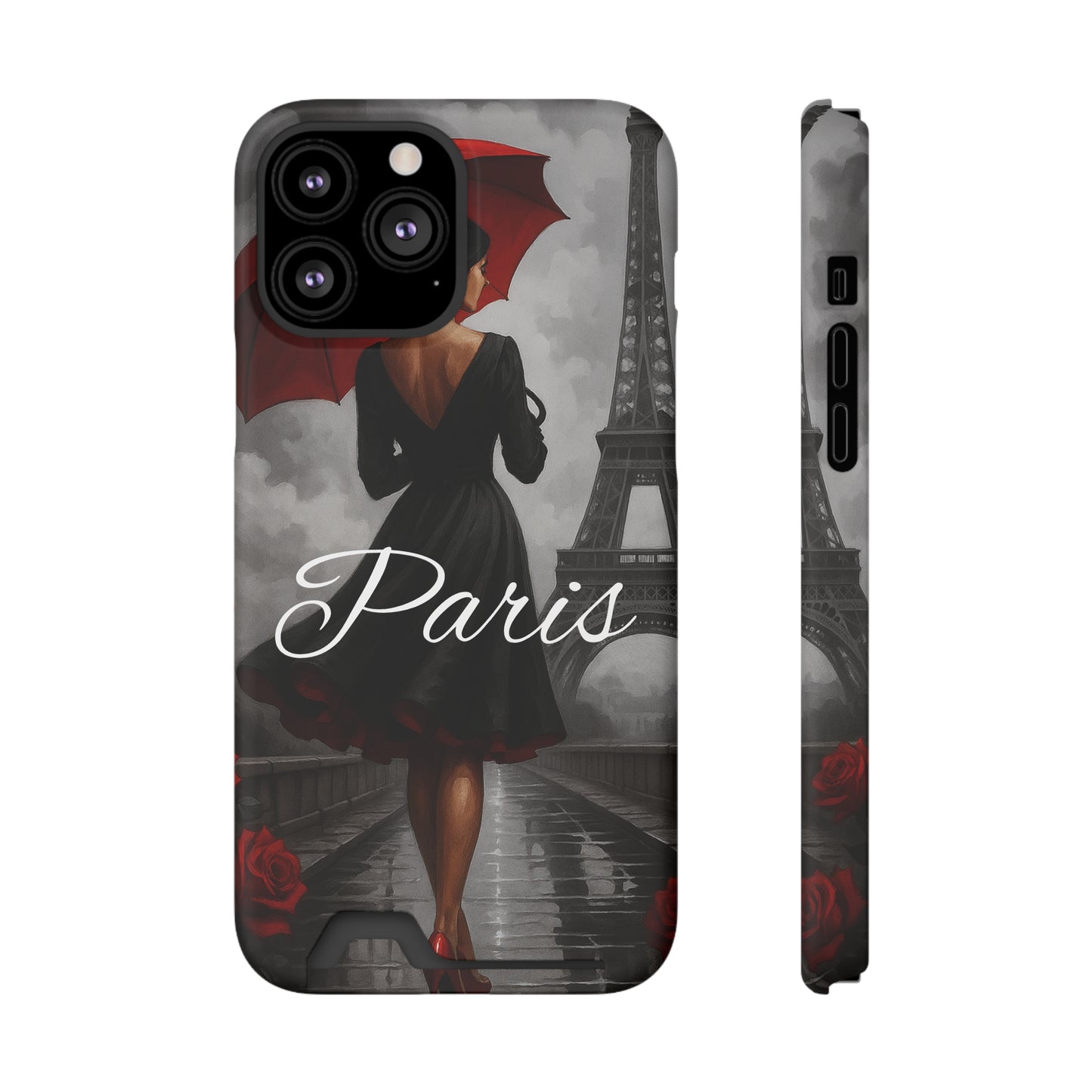 Elegant Parisian Phone Case with Card Holder, Stylish Gift for Travelers, Chic Accessory, Paris-themed, Practical Tech Holder