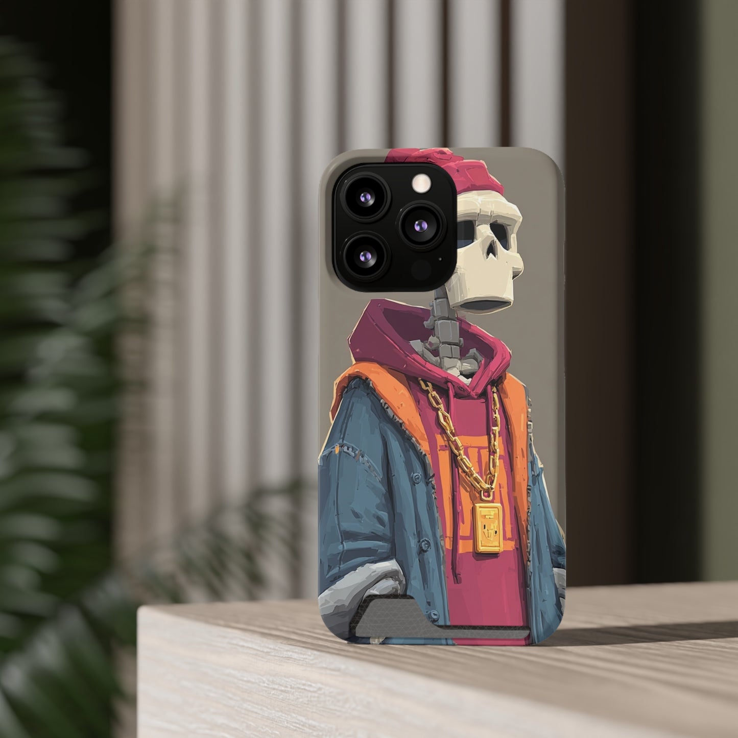 Stylish Skeleton Phone Case with Card Holder, Trendy Skull Case, Unique Gift for Tech Lovers, Halloween Decor, Everyday Use