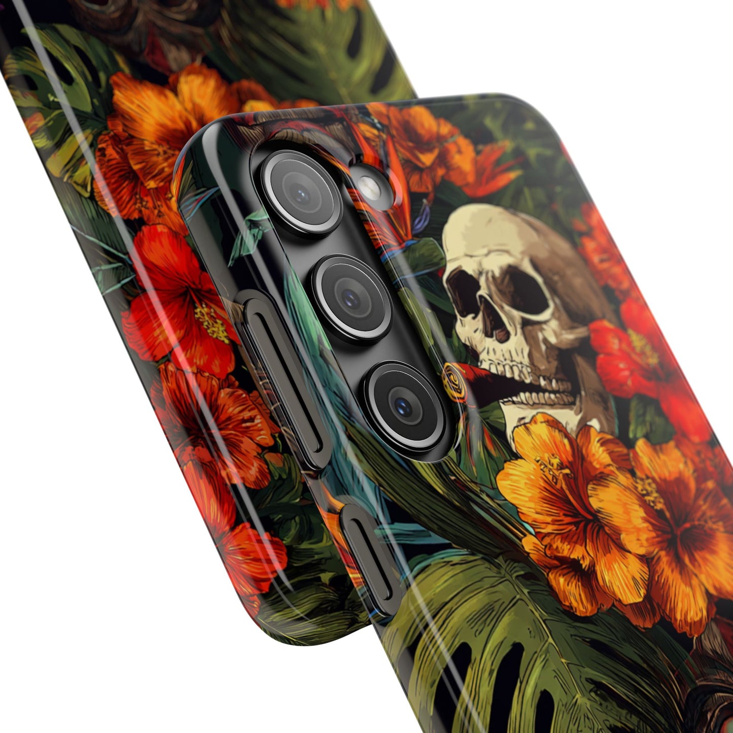 Tropical Skull Phone Case - Vibrant Floral Design, Skull Case for iPhone, Unique Tropical Art, Gift for Beach Lovers, Halloween Decor