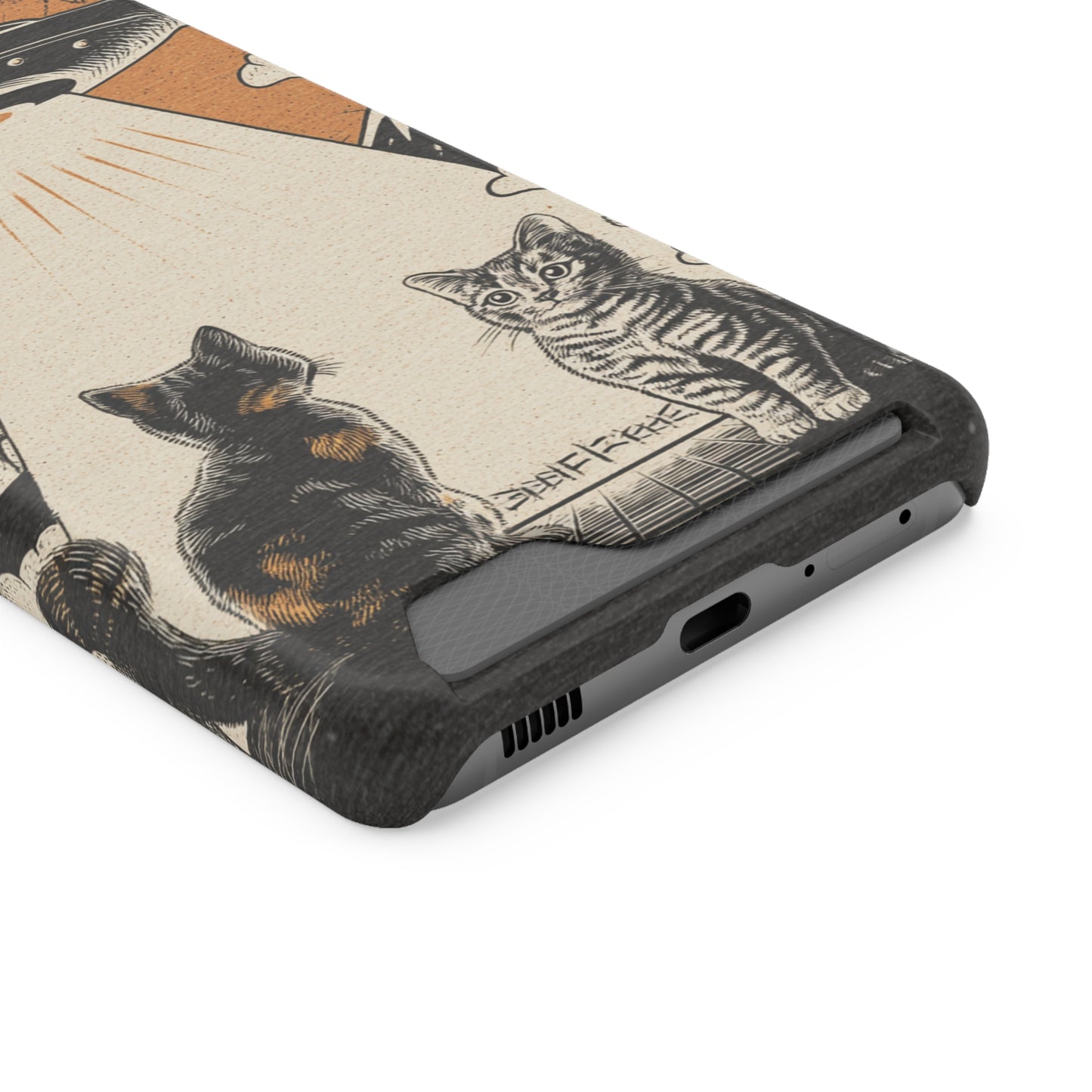 Cat UFO Phone Case with Card Holder, Trendy Cat Lover Gift, Space Theme Accessories, Unique Pet Owner Present, Cute Feline Design