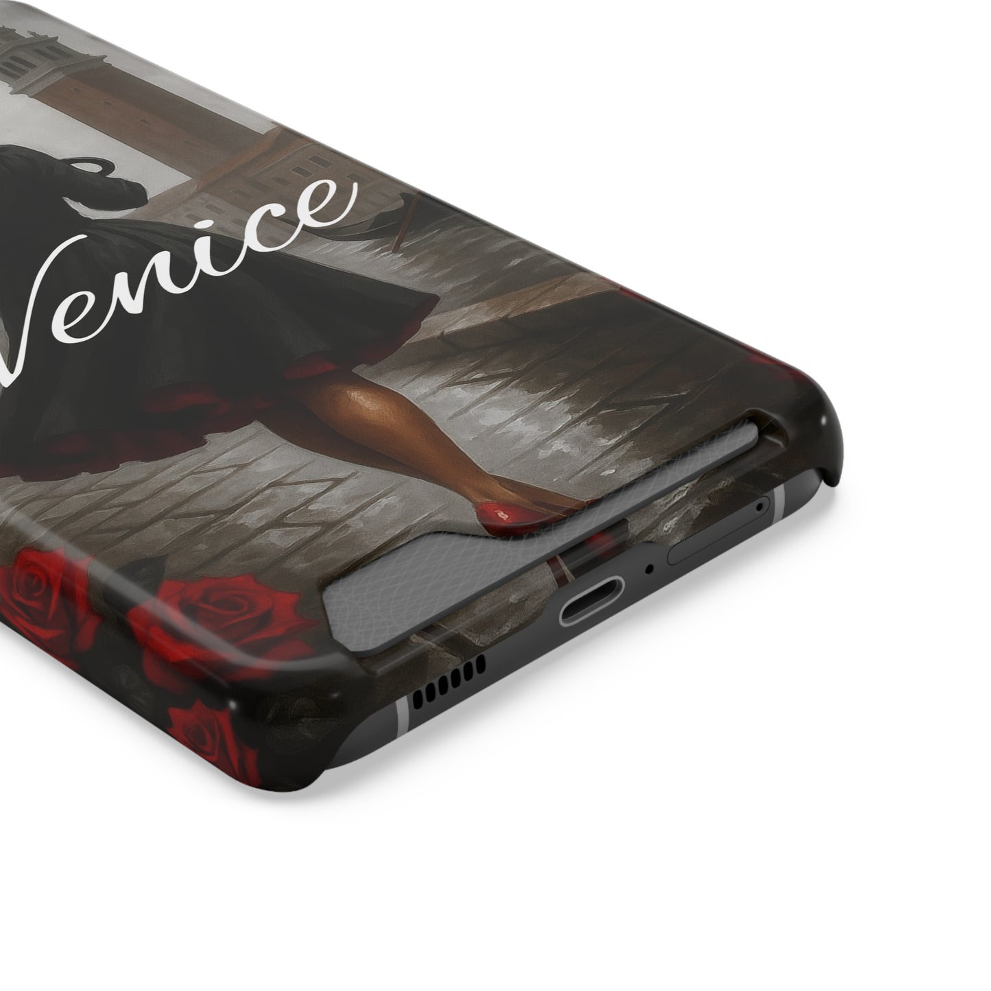 Phone Case With Card Holder, Venice Woman Design, Rainy Day Phone Wallet, Traveler Gift, Italian Art Accessory, Cute Cellphone Cover