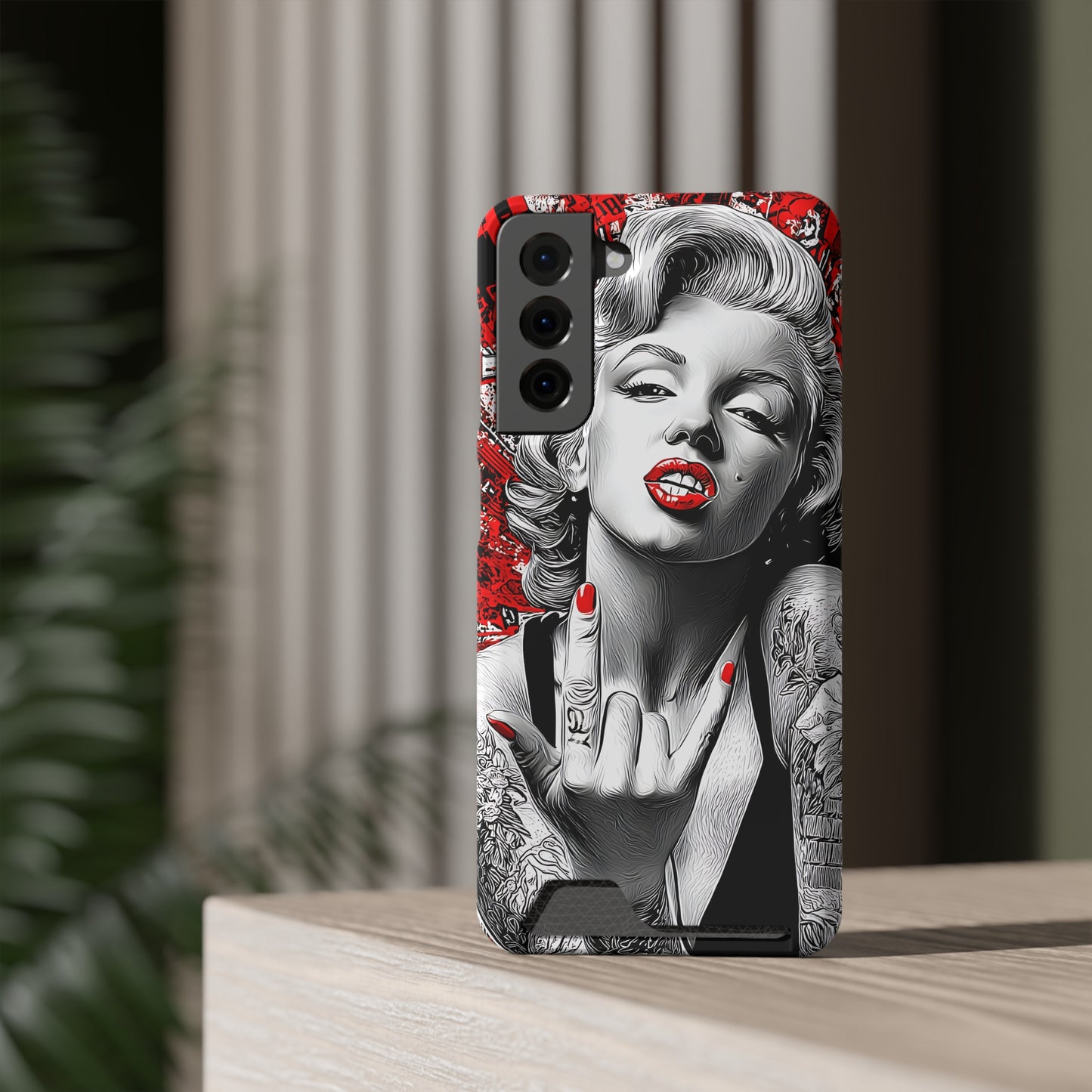 Bold Marilyn Monroe Phone Case with Card Holder, Stylish Phone Cover, Unique Gift for Her, Pop Culture Accessory, Modern Art Decor