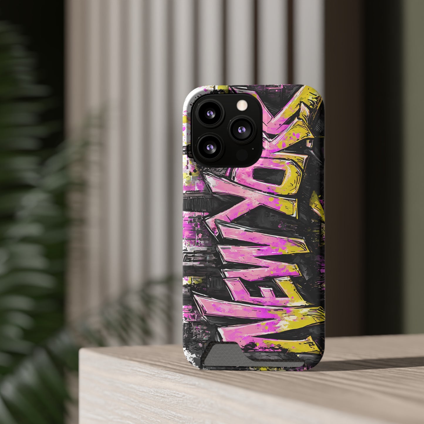 Urban Graffiti Phone Case with Card Holder, NY Street Art Phone Protection, Trendy Accessory, Gifts for City Lovers, Unique Tech Gift