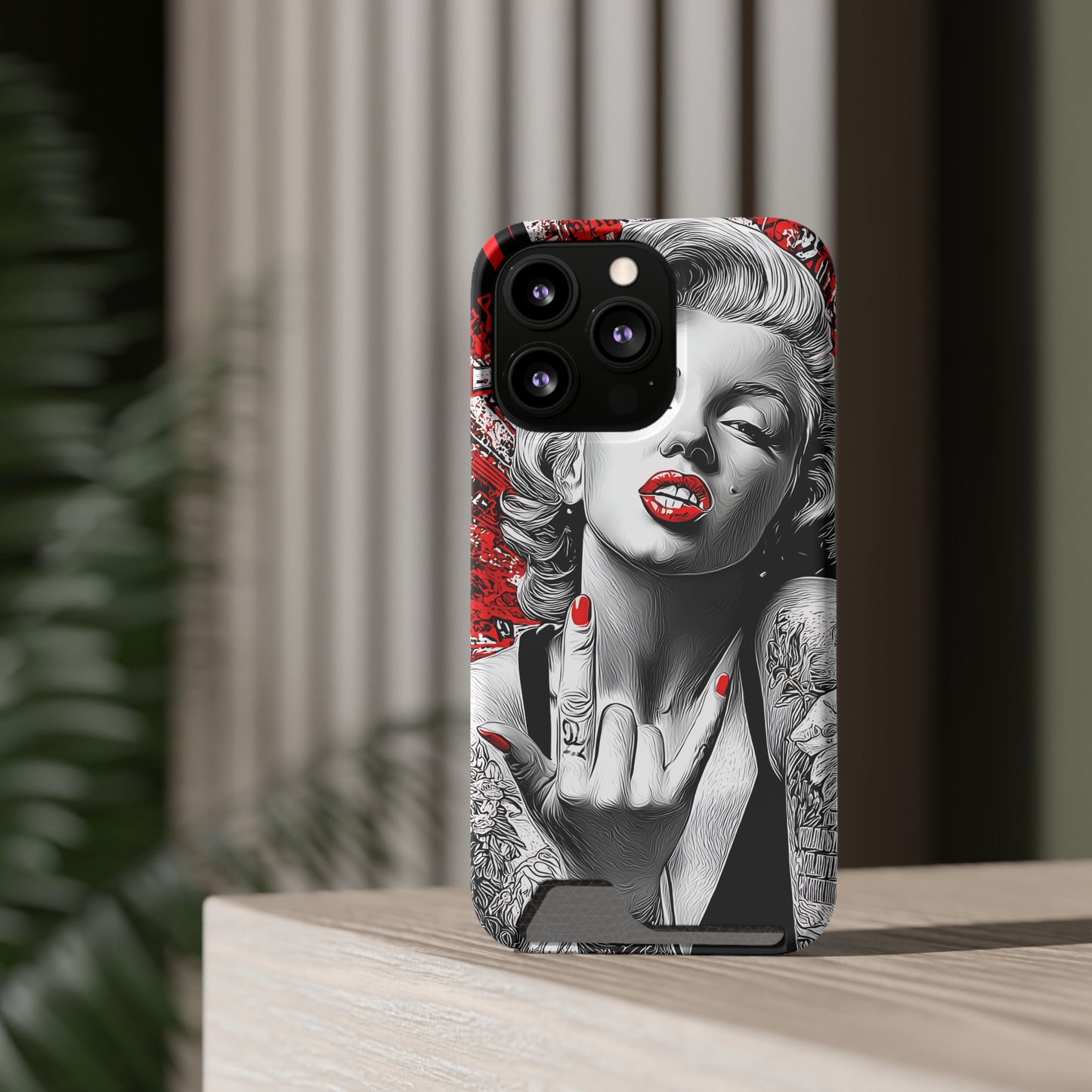 Bold Marilyn Monroe Phone Case with Card Holder, Stylish Phone Cover, Unique Gift for Her, Pop Culture Accessory, Modern Art Decor