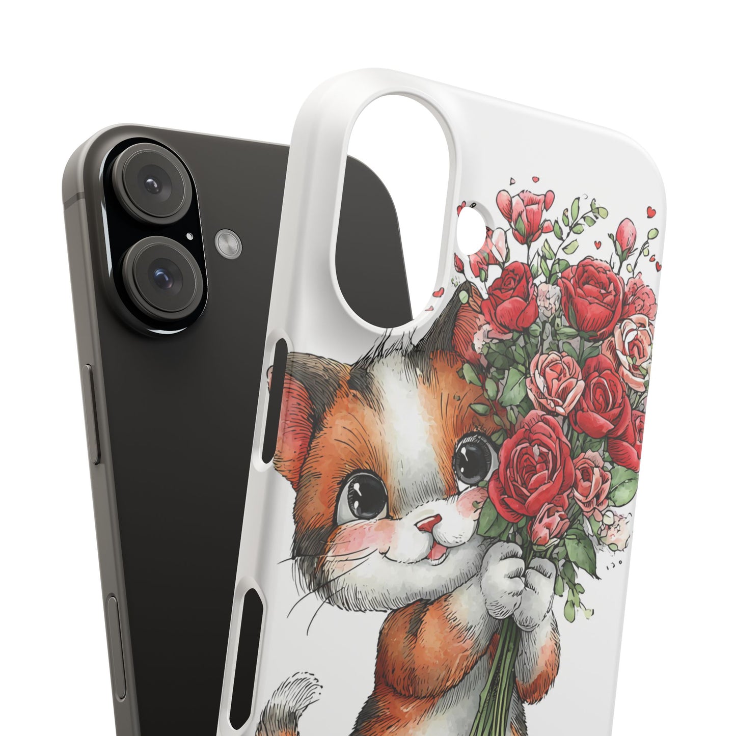 Cute Cat Snap Case with Floral Design, Pet Lovers Gift, Phone Protector for Valentine's Day, Cute Kitty Case, Animal Art Cover