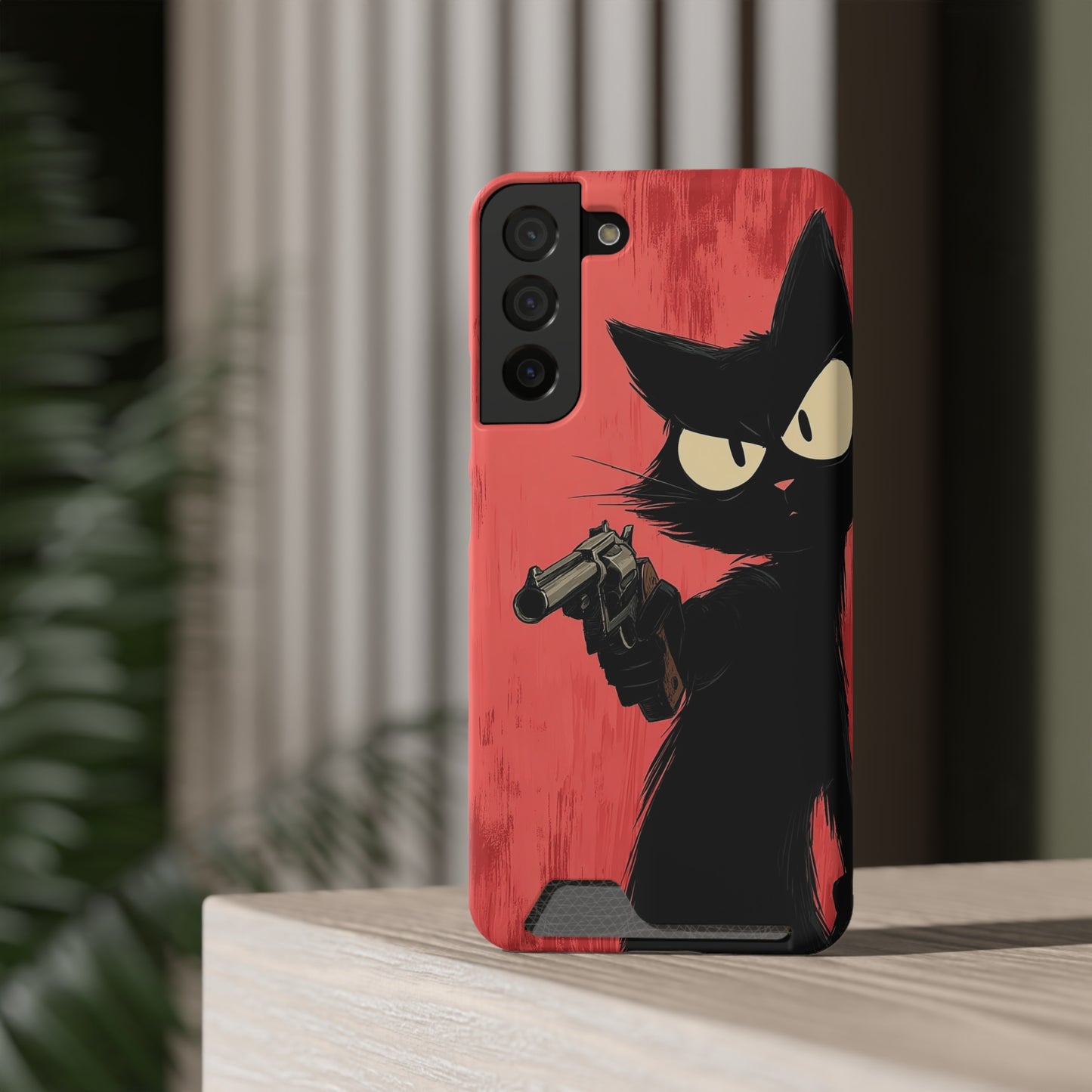 Stylish Catfather Phone Case with Card Holder - Cartoon Cat Art, Cat Lovers Gift, Functional Phone Accessory, Perfect for Any Occasion