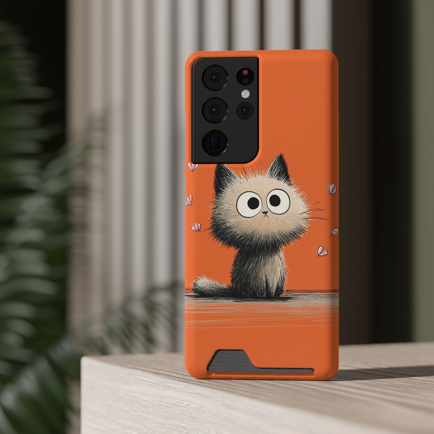 Cute Cat Phone Case with Card Holder, Playful Kitty Design, Pet Lover Gift, Cat Mom Accessory, Fun Birthday Present, Orange Cat Phone Case