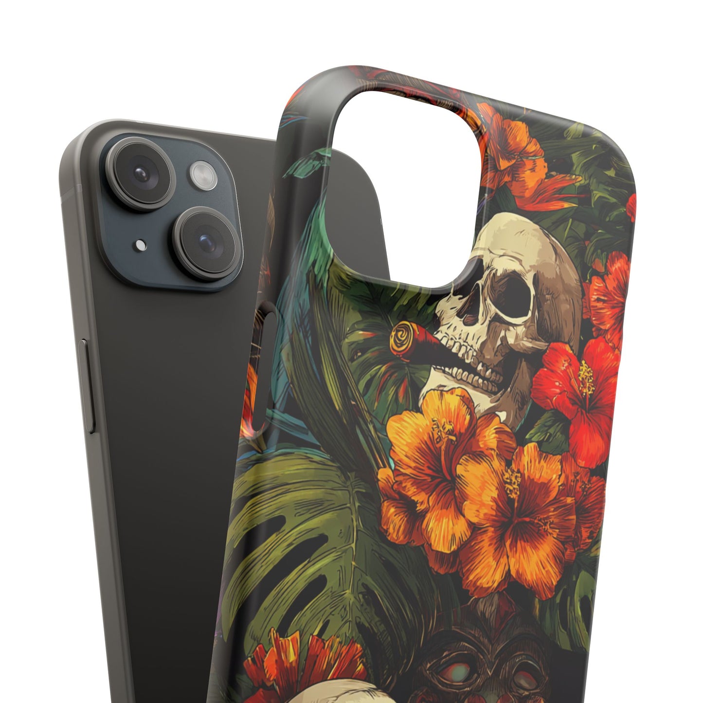 Tropical Skull Phone Case - Vibrant Floral Design, Skull Case for iPhone, Unique Tropical Art, Gift for Beach Lovers, Halloween Decor