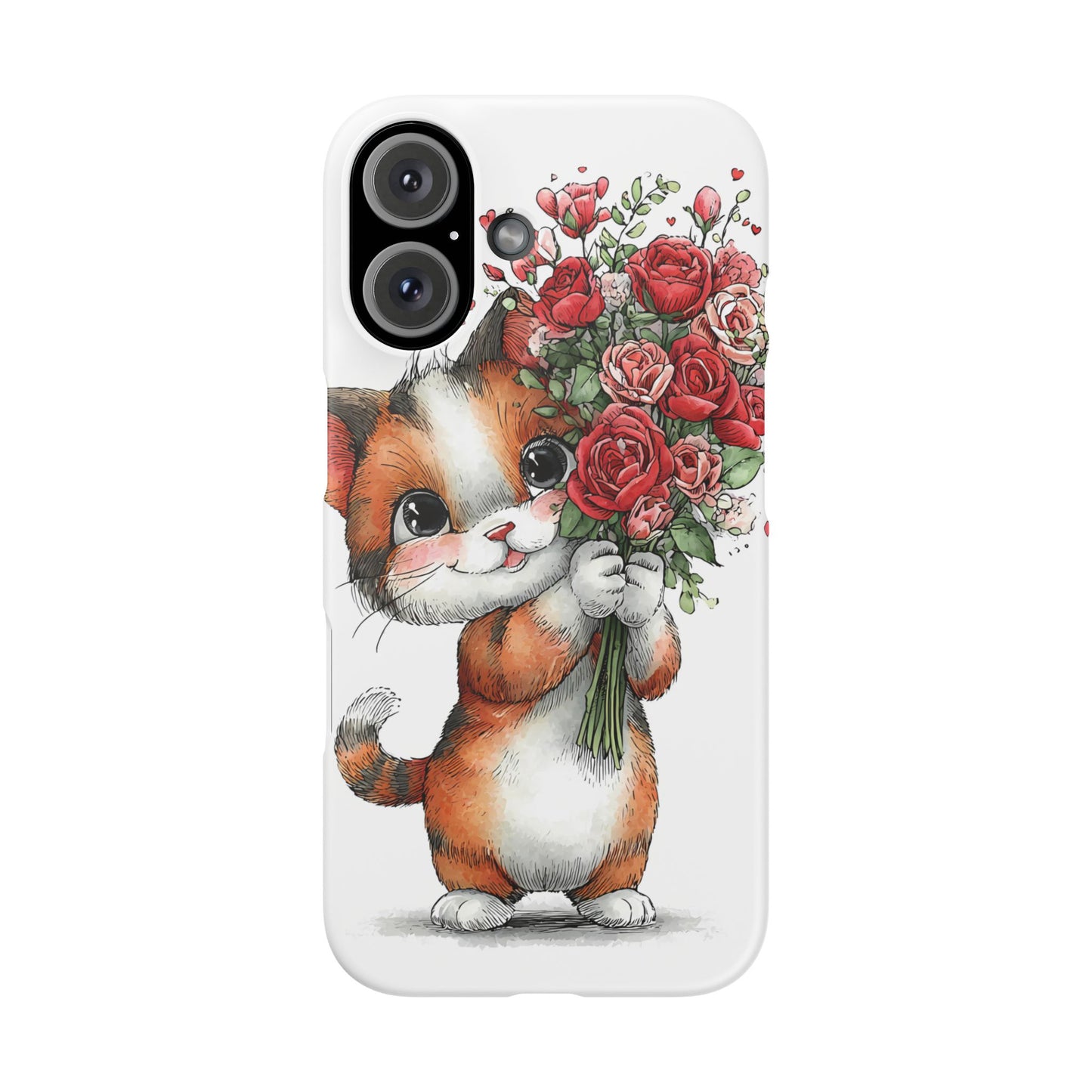 Cute Cat Snap Case with Floral Design, Pet Lovers Gift, Phone Protector for Valentine's Day, Cute Kitty Case, Animal Art Cover