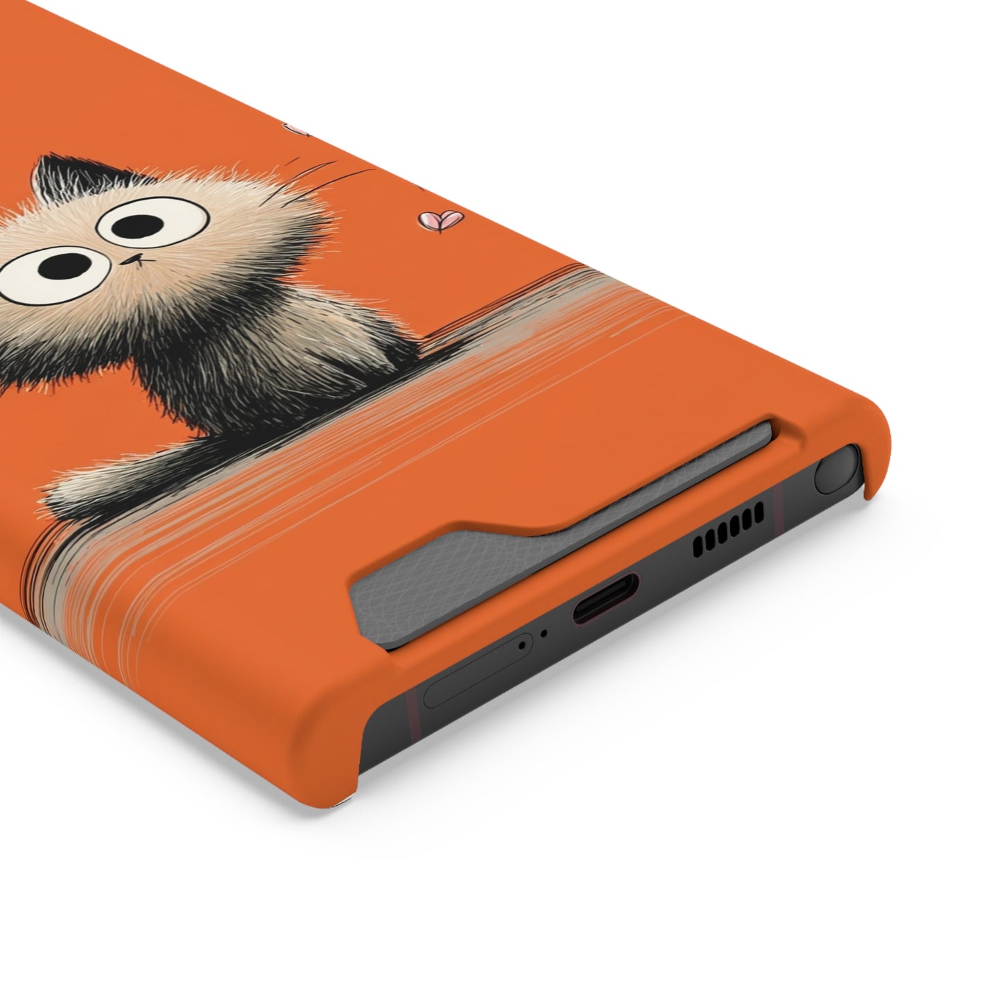 Cute Cat Phone Case with Card Holder, Playful Kitty Design, Pet Lover Gift, Cat Mom Accessory, Fun Birthday Present, Orange Cat Phone Case