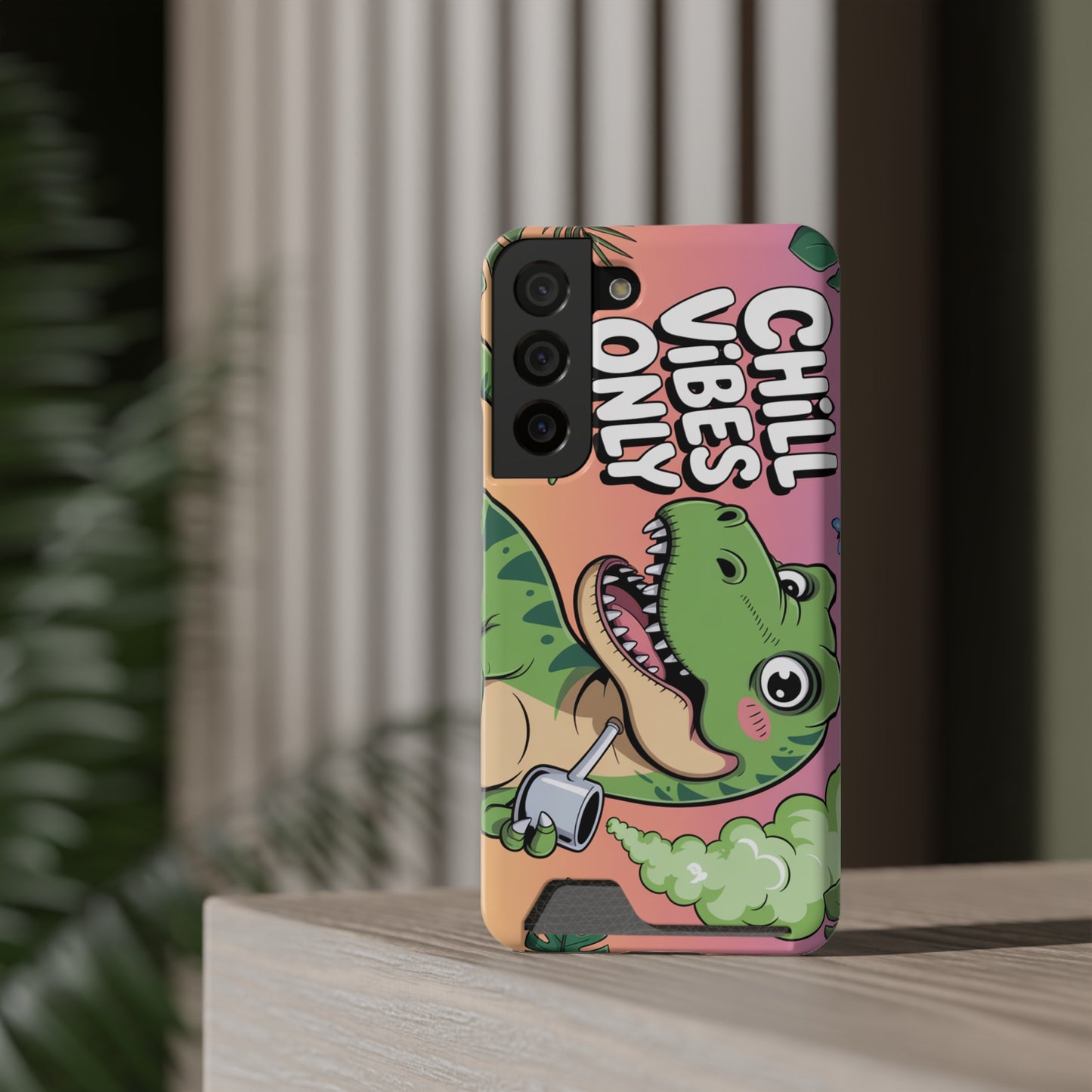 Chill Vibes Phone Case with Card Holder, Fun Dino Design for Teens, Cute Gift, Summer Vibes, Trendy Accessories