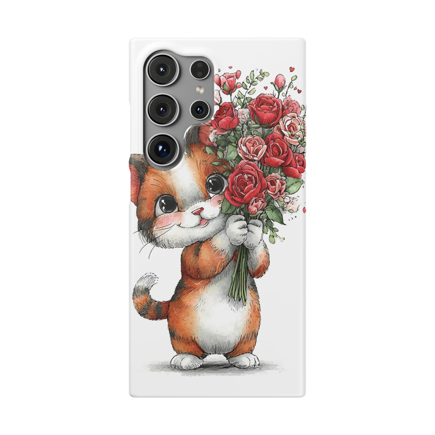Cute Cat Snap Case with Floral Design, Pet Lovers Gift, Phone Protector for Valentine's Day, Cute Kitty Case, Animal Art Cover