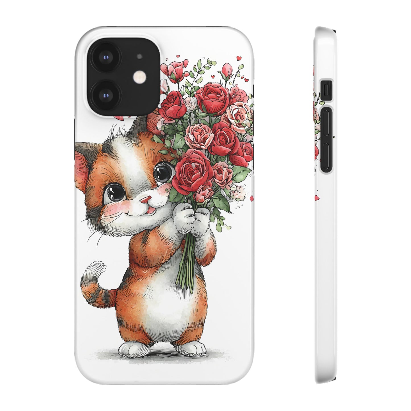 Cute Cat Snap Case with Floral Design, Pet Lovers Gift, Phone Protector for Valentine's Day, Cute Kitty Case, Animal Art Cover