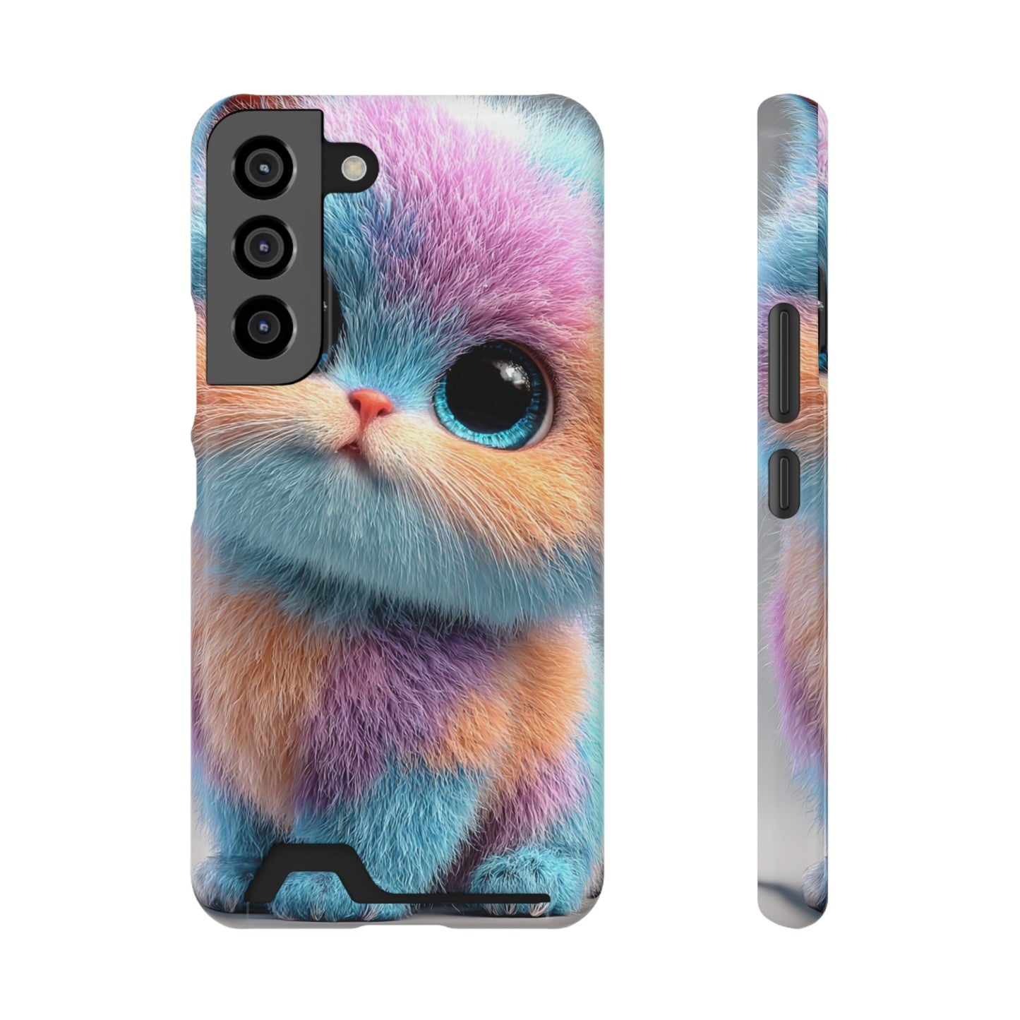 Vibrant colorful cat phone case with built-in card holder slot for everyday use